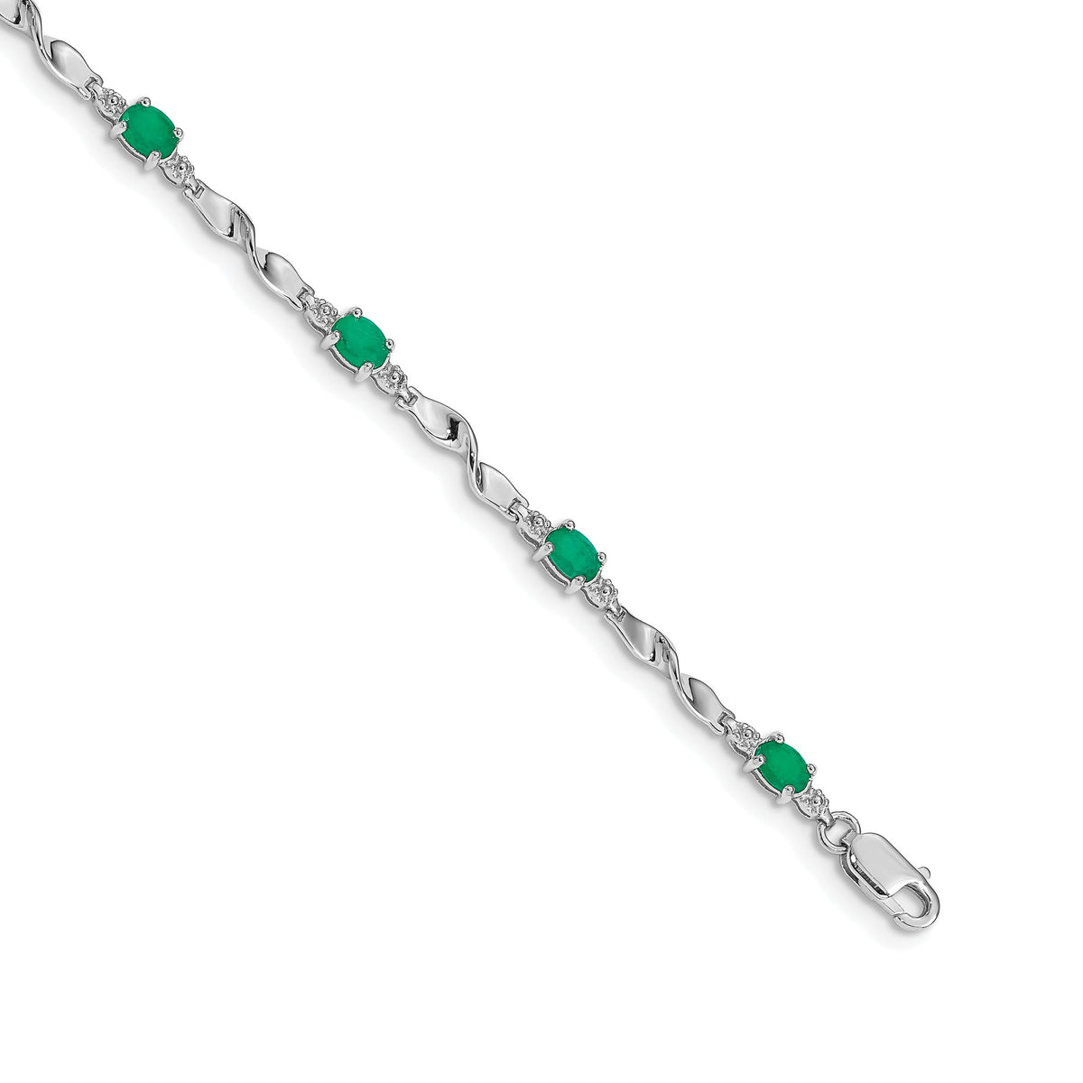 Twisted Link Diamond & Emerald Bracelet in 14K White Gold (0.01 ct. tw.), 7 Inch - Sophia Jewelers Main image
