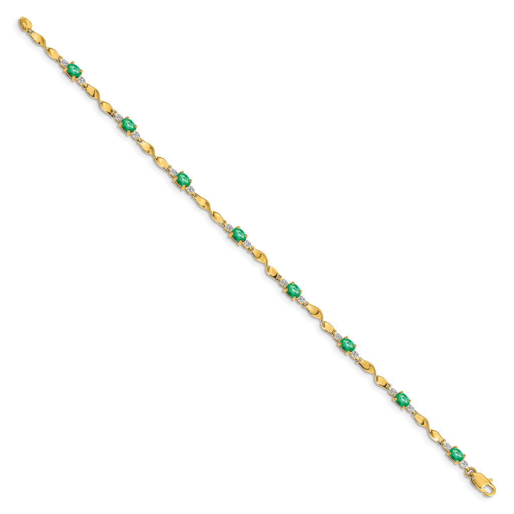 14k Diamond and Oval Emerald Bracelet