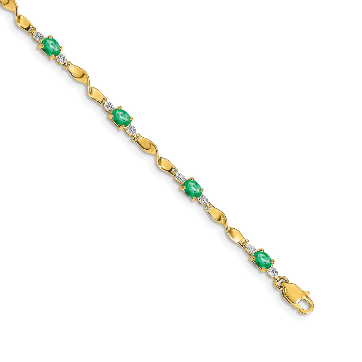 Oval Diamond & Emerald Bracelet in 14K Yellow Gold, 4mm (0.01 ct. tw.), 7 Inch - Sophia Jewelers Main image