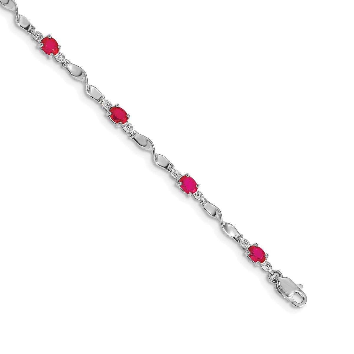 Twisted Link Diamond & Ruby Bracelet in 14K White Gold (0.01 ct. tw.), 7 Inch - Sophia Jewelers Main image
