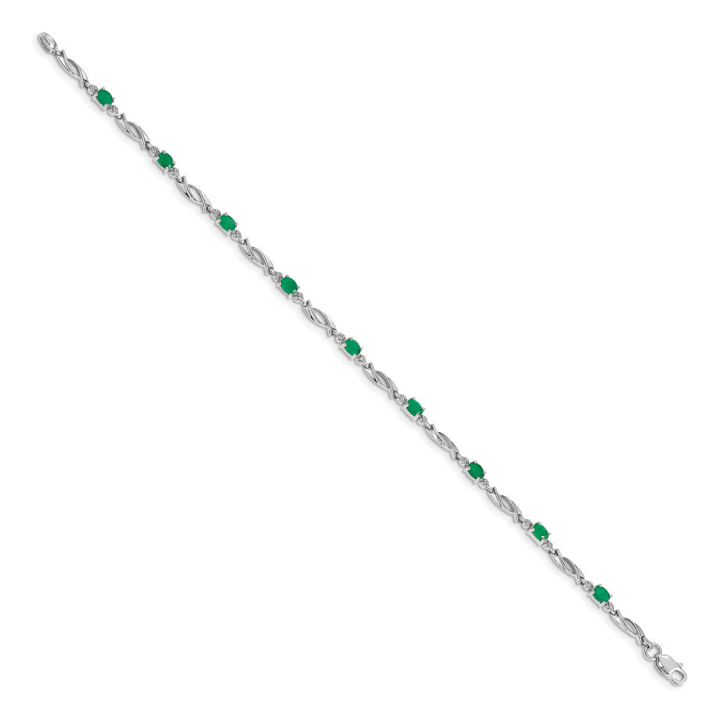 14k White Gold Diamond and Emerald Bracelet