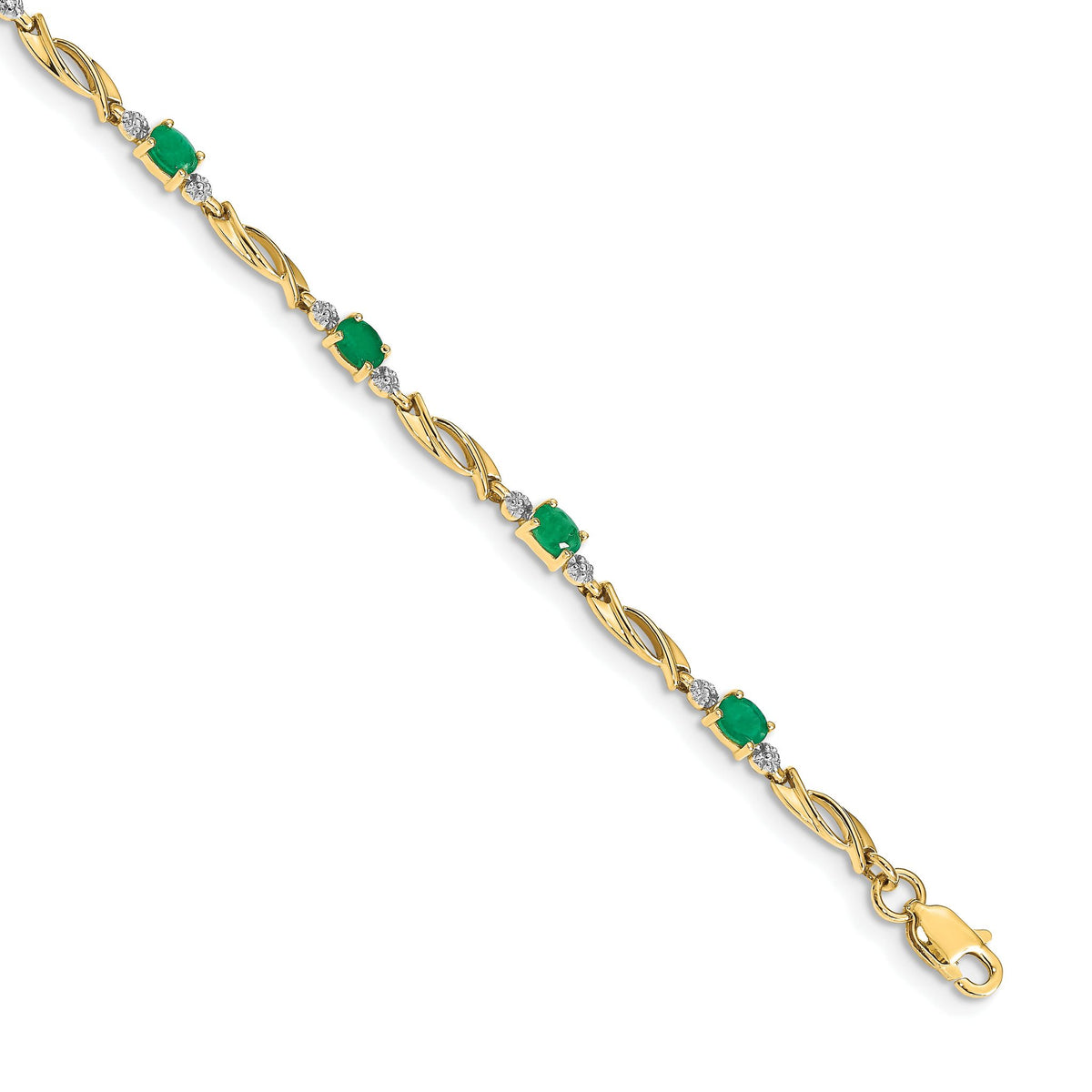 Fancy Link Oval Diamond & Emerald Bracelet in 14K Yellow Gold (0.01 ct. tw.), 7.2 Inch - Sophia Jewelers Main image