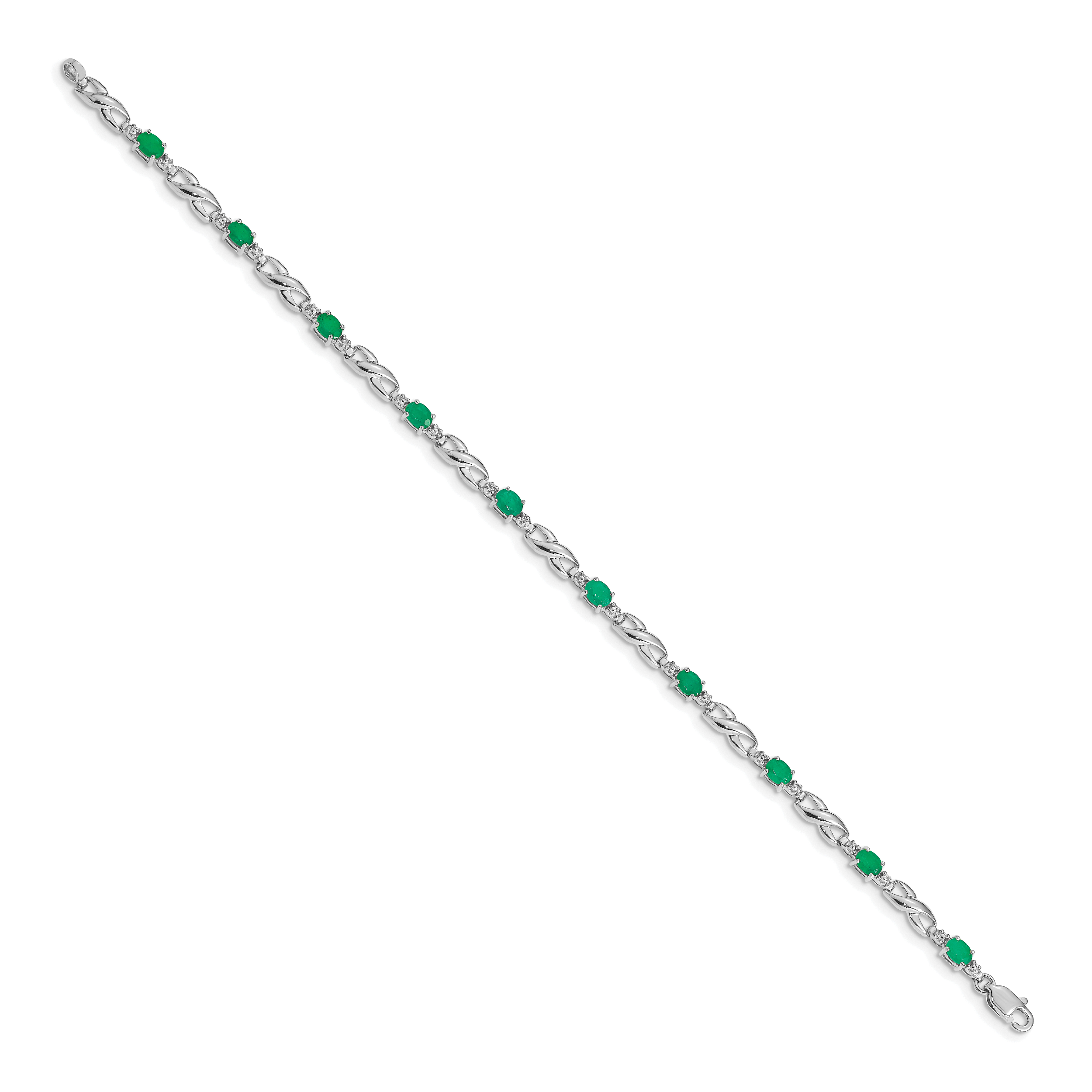 14k White Gold Diamond and Emerald Bracelet