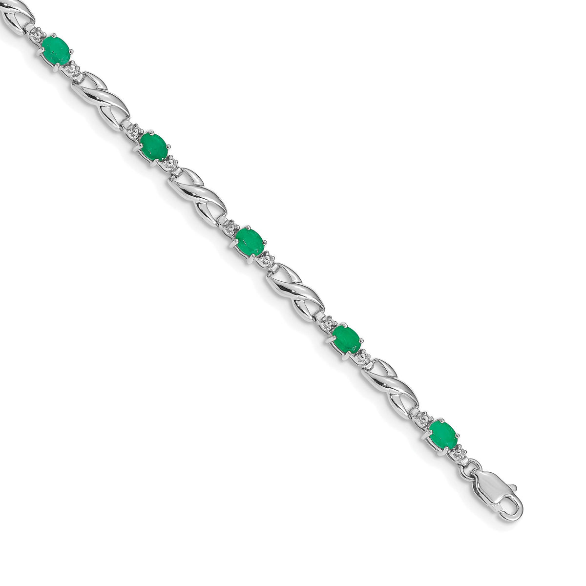 Infinity Link Diamond & Emerald Bracelet in 14K White Gold (0.01 ct. tw.), 7.2 Inch - Sophia Jewelers Main image