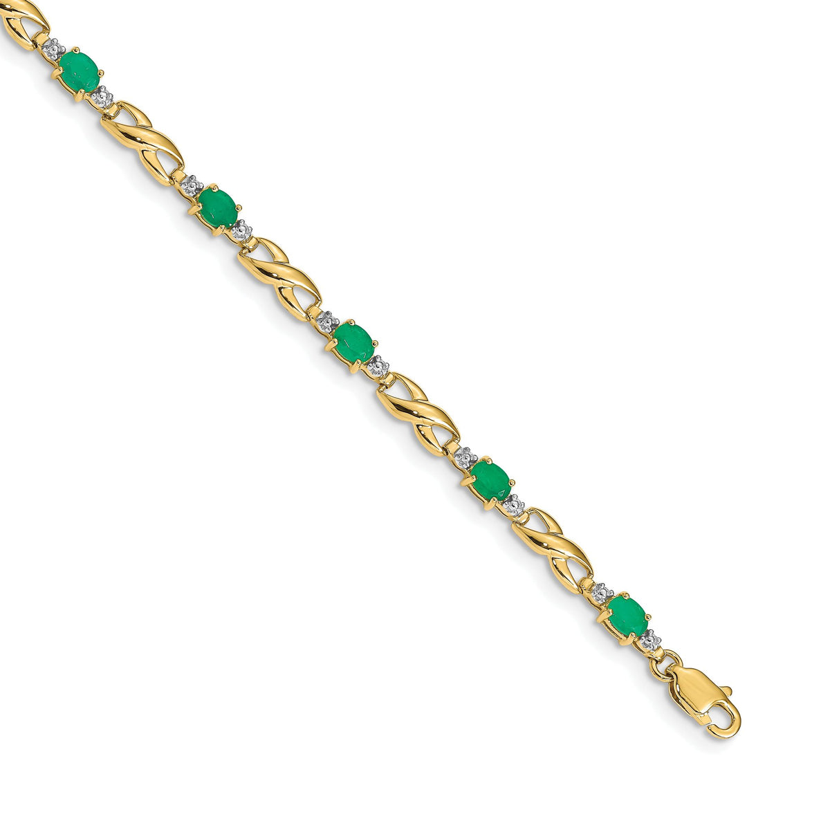 Infinity Link Oval Diamond & Emerald Bracelet in 14K Yellow Gold (0.01 ct. tw.), 7.2 Inch - Sophia Jewelers Main image