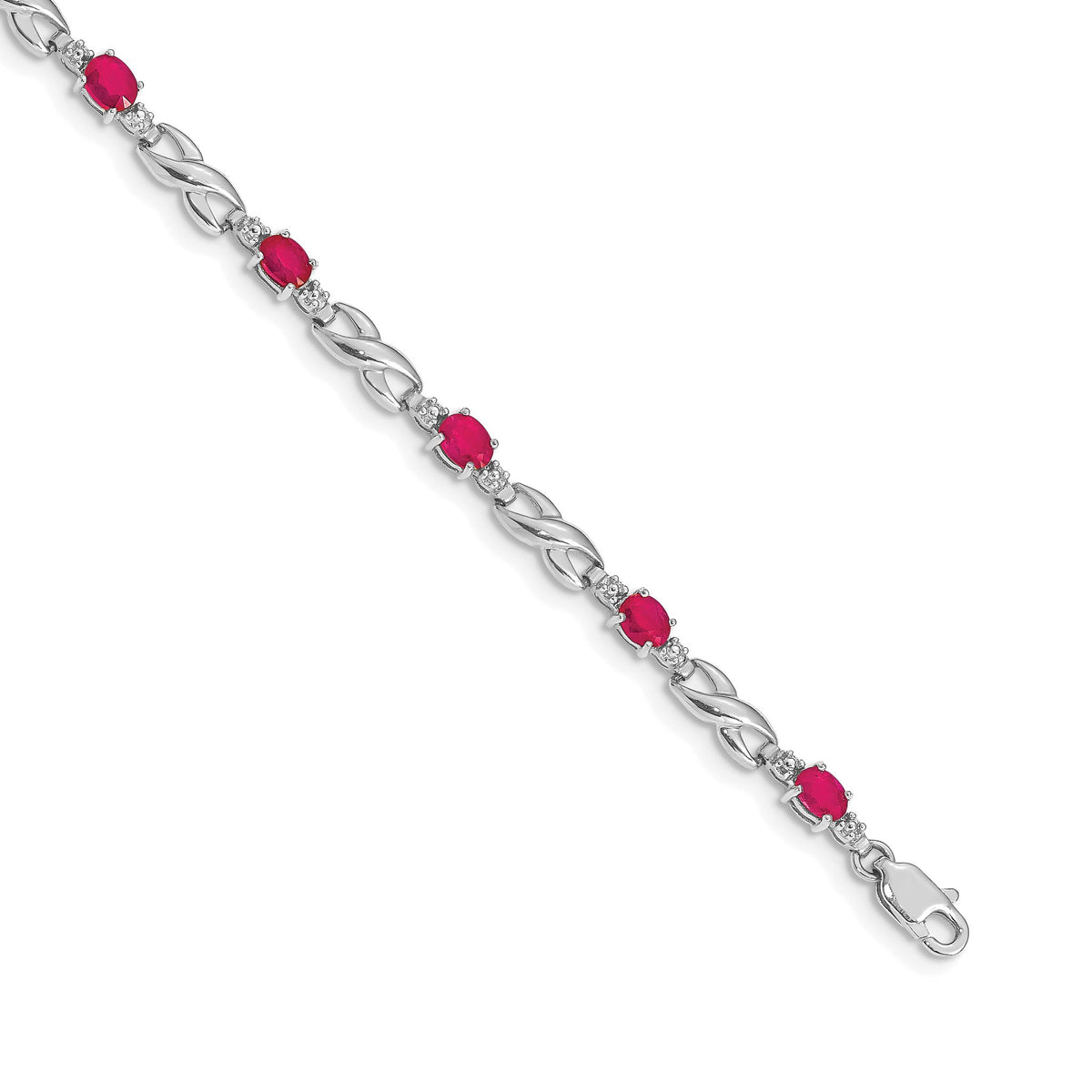Infinity Link Diamond & Ruby Bracelet in 14K White Gold (0.01 ct. tw.), 7.2 Inch - Sophia Jewelers Main image