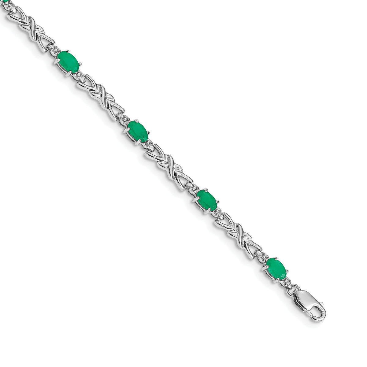 X-Design Diamond & Emerald Bracelet in 14K White Gold (0.01 ct. tw.), 7.2 Inch - Sophia Jewelers Main image