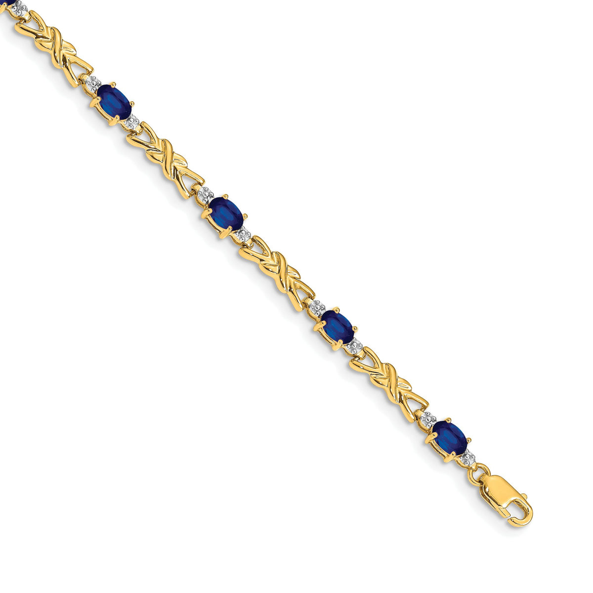 X-Design Oval Blue Diamond & Sapphire Bracelet in 14K Yellow Gold (0.01 ct. tw.), 7.2 Inch - Sophia Jewelers Main image