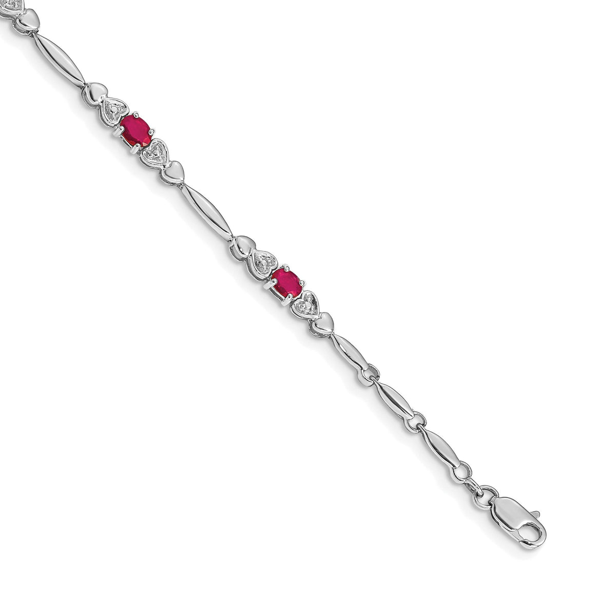 Heart Diamond & Ruby Bracelet in 14K White Gold, 4mm (0.01 ct. tw.), 7 Inch - Sophia Jewelers Main image