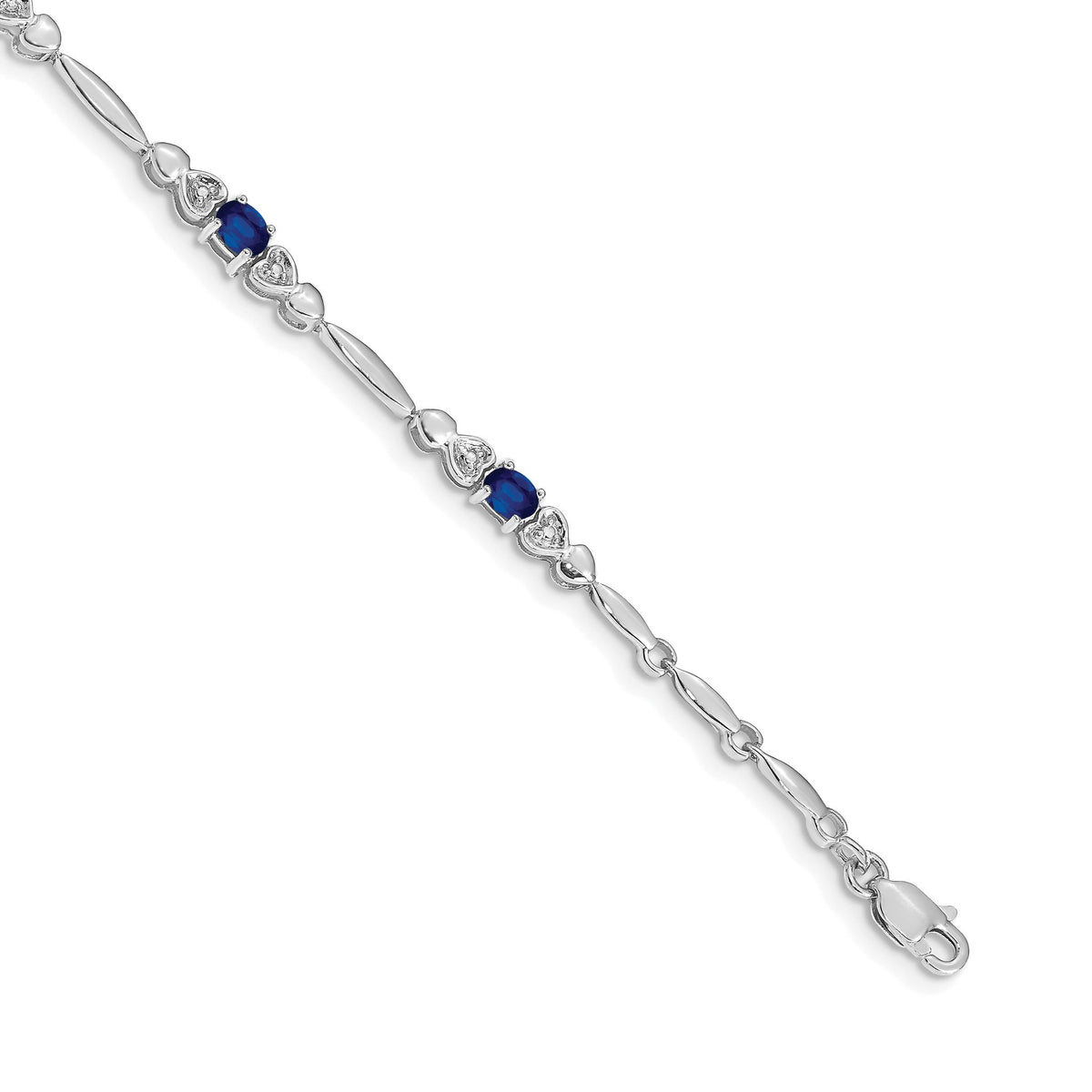 Heart Diamond & Sapphire Bracelet in 14K White Gold, 4mm (0.01 ct. tw.), 7 Inch - Sophia Jewelers Main image