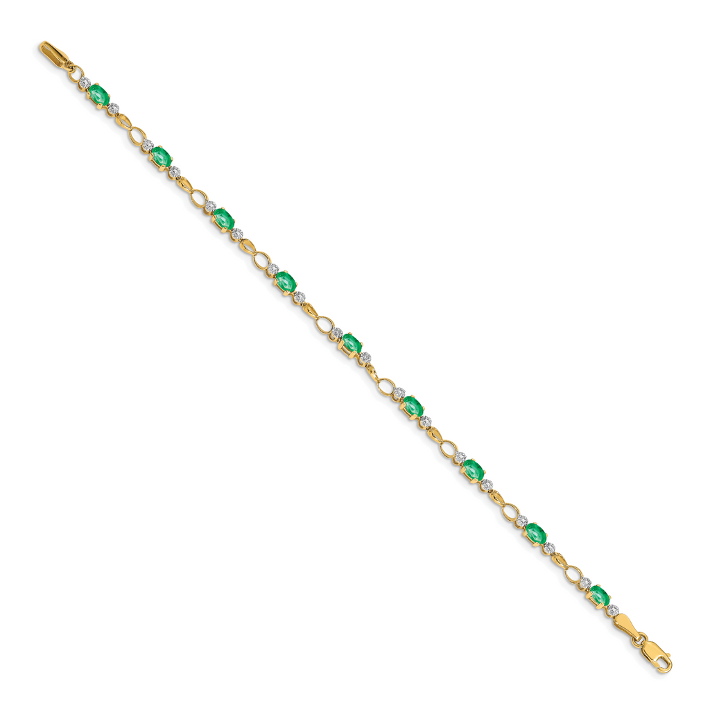 14k Open-Link Diamond/Emerald Bracelet