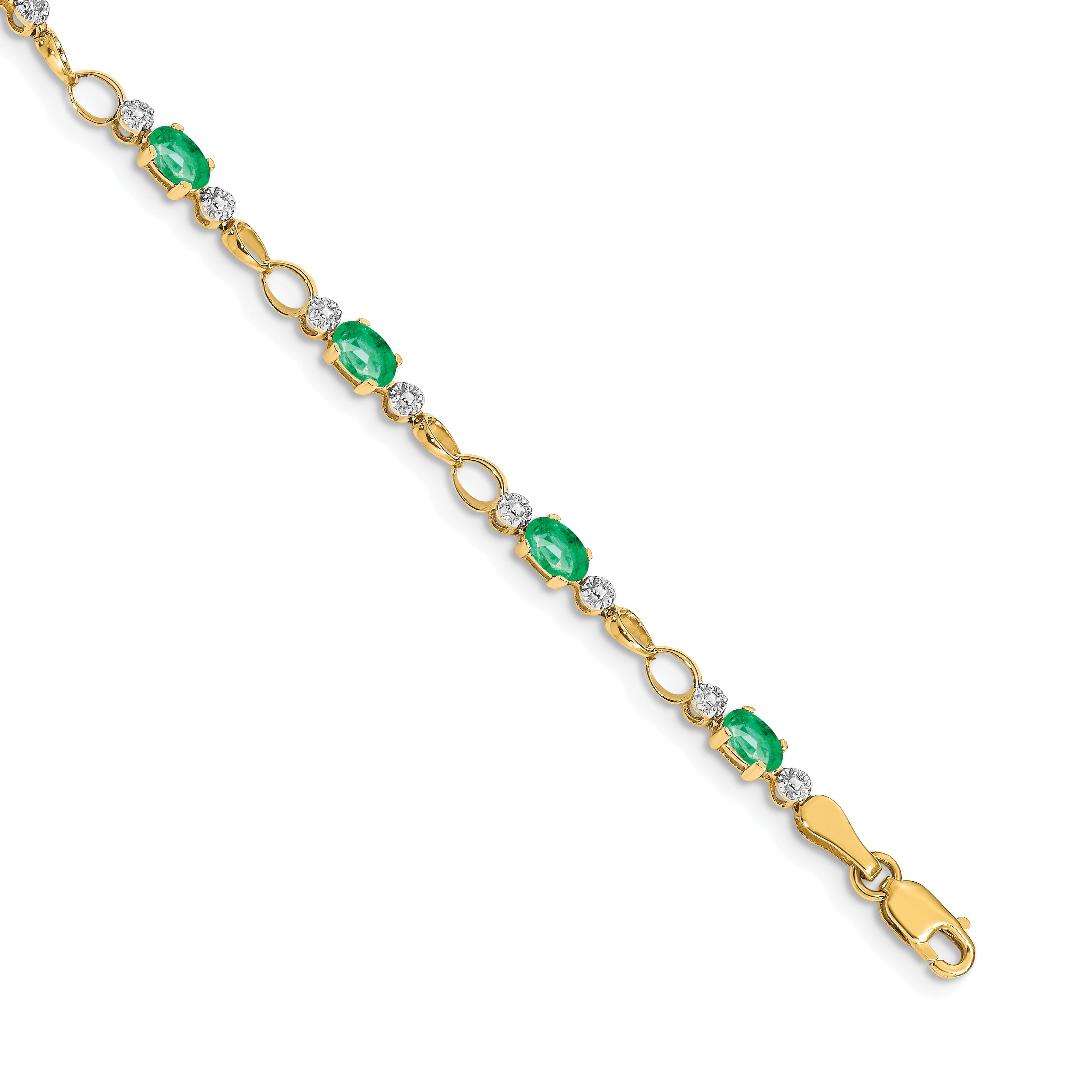 14k Open-Link Diamond/Emerald Bracelet