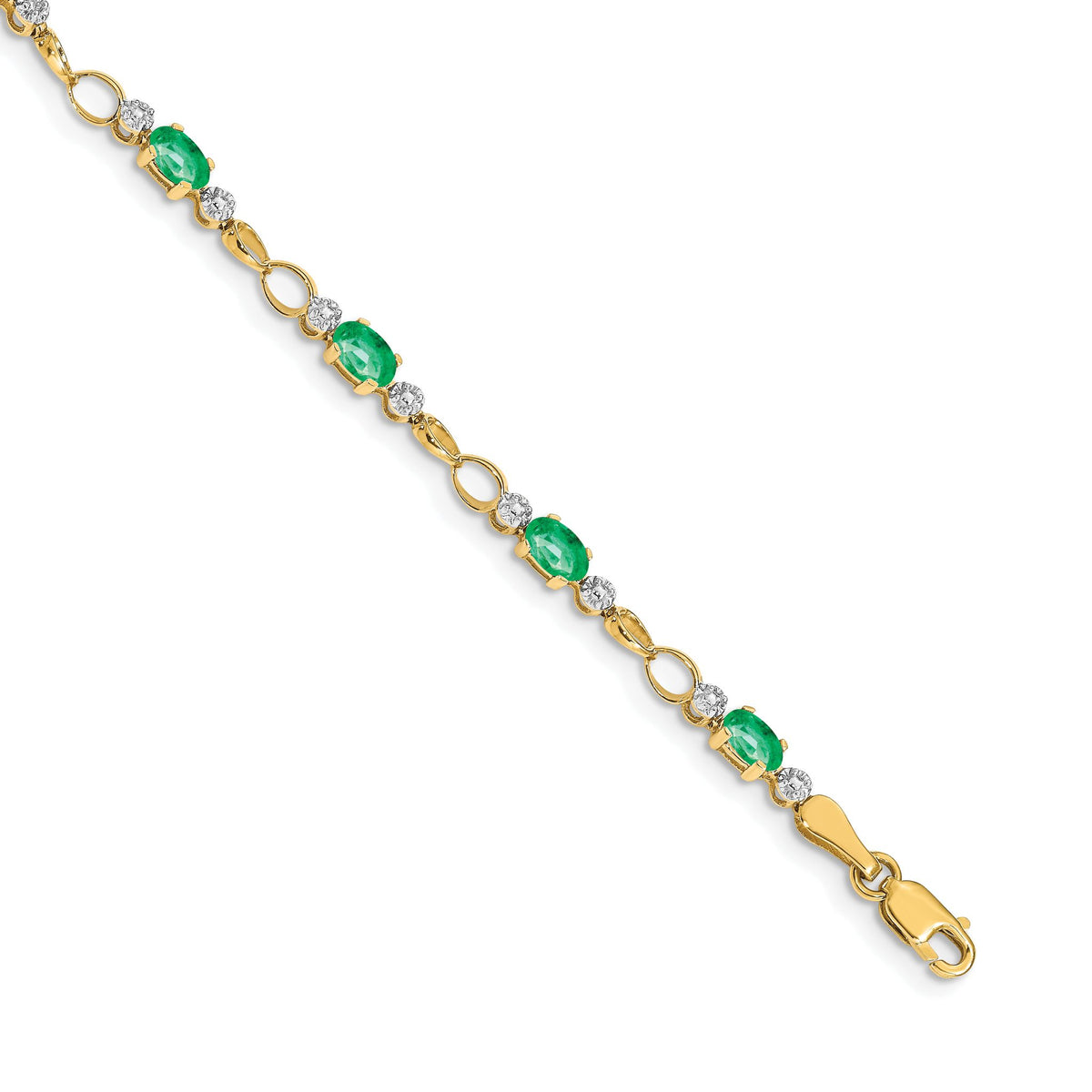 Open-Link Diamond/Emerald Bracelet in 14K Yellow Gold (0.01 ct. tw.), 7 Inch - Sophia Jewelers Main image