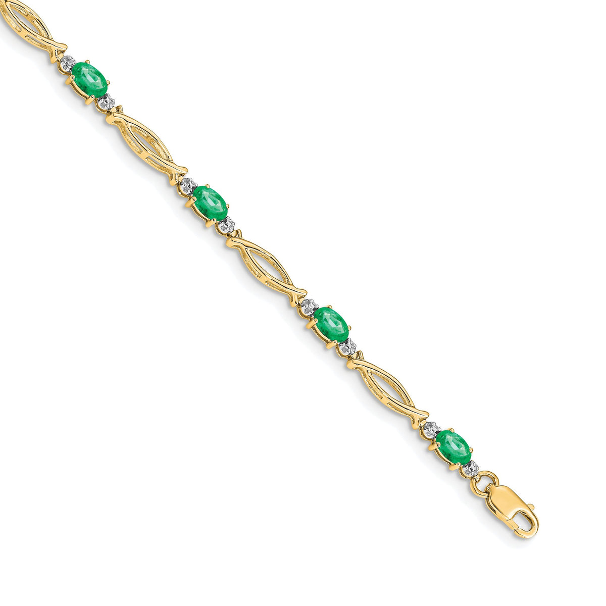 Diamond & Emerald Bracelet in 14K Yellow Gold, 3mm (0.01 ct. tw.), 7.2 Inch - Sophia Jewelers Main image