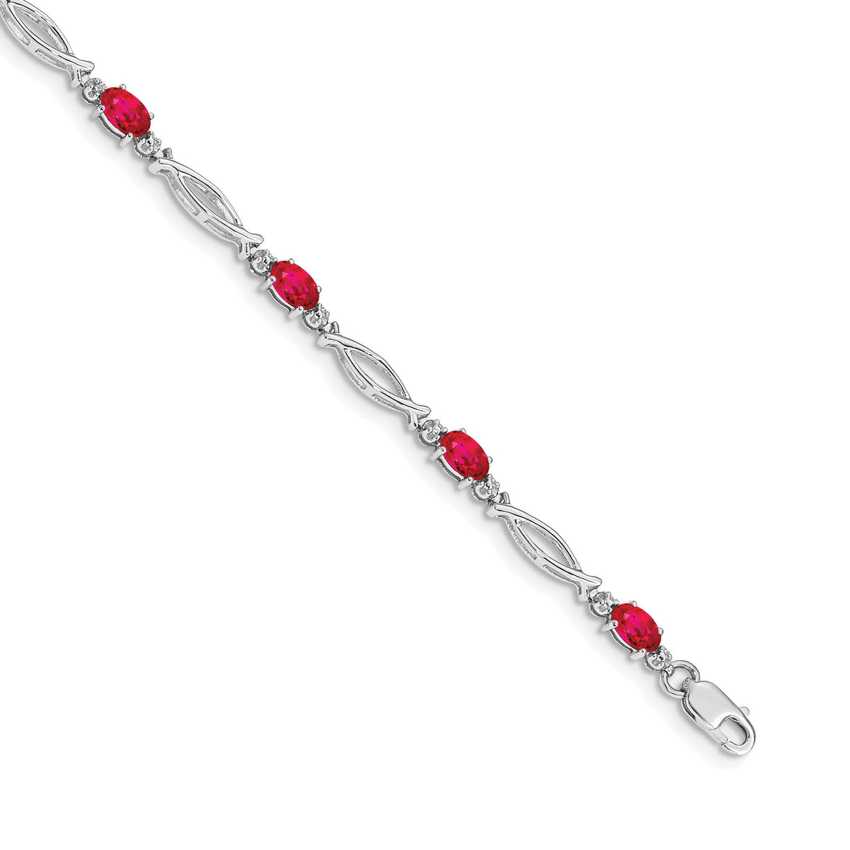 Diamond & Ruby Bracelet in 14K White Gold, 3mm (0.01 ct. tw.), 7.2 Inch - Sophia Jewelers Main image