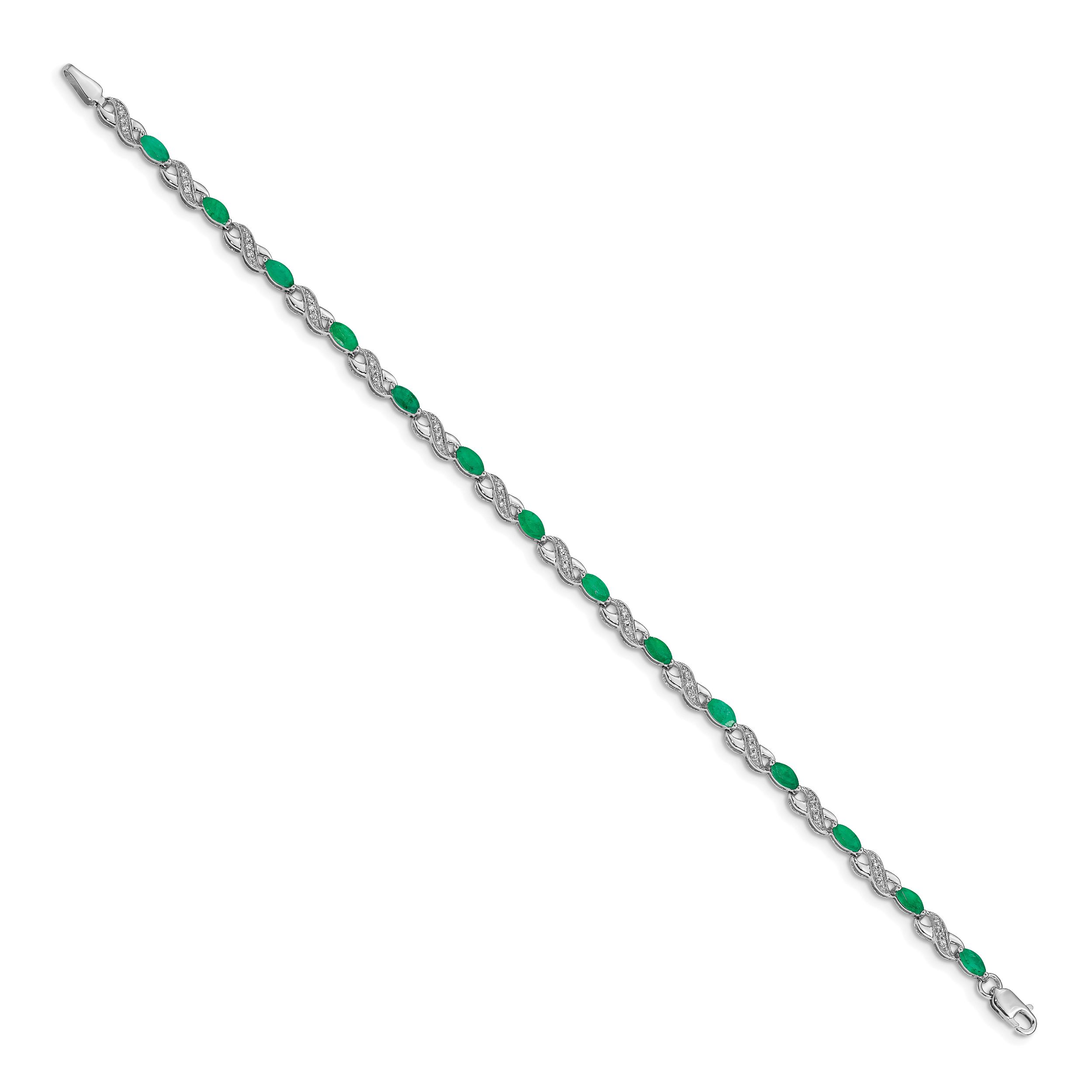 14k White Gold Diamond and Emerald Infinity Bracelet Secondary image