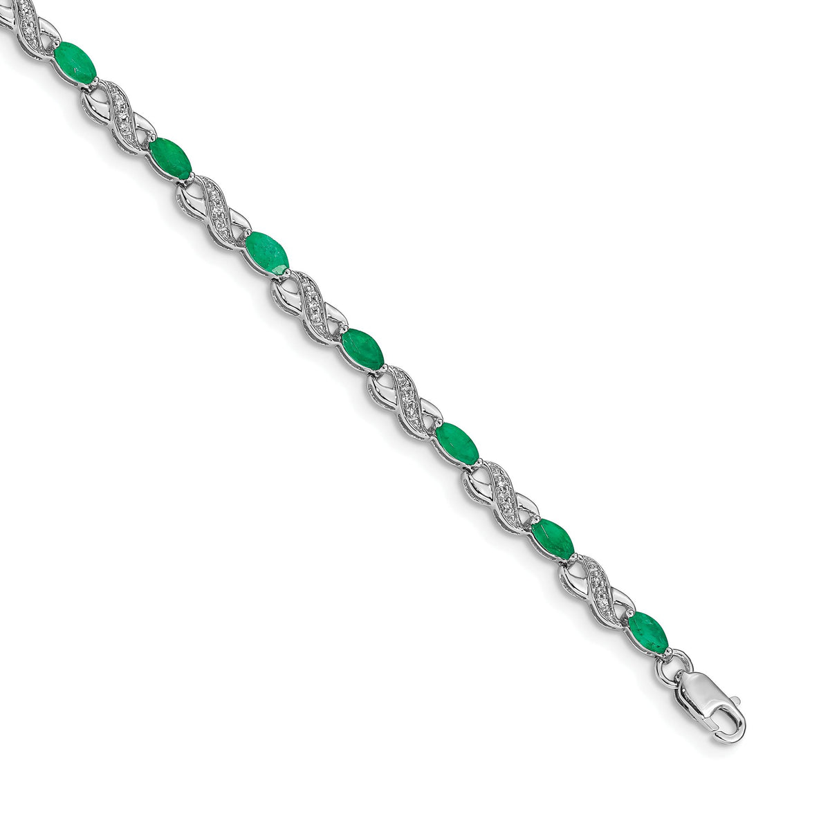Diamond & Emerald Infinity Bracelet in 14K White Gold (0.15 ct. tw.), 7.2 Inch - Sophia Jewelers Main image
