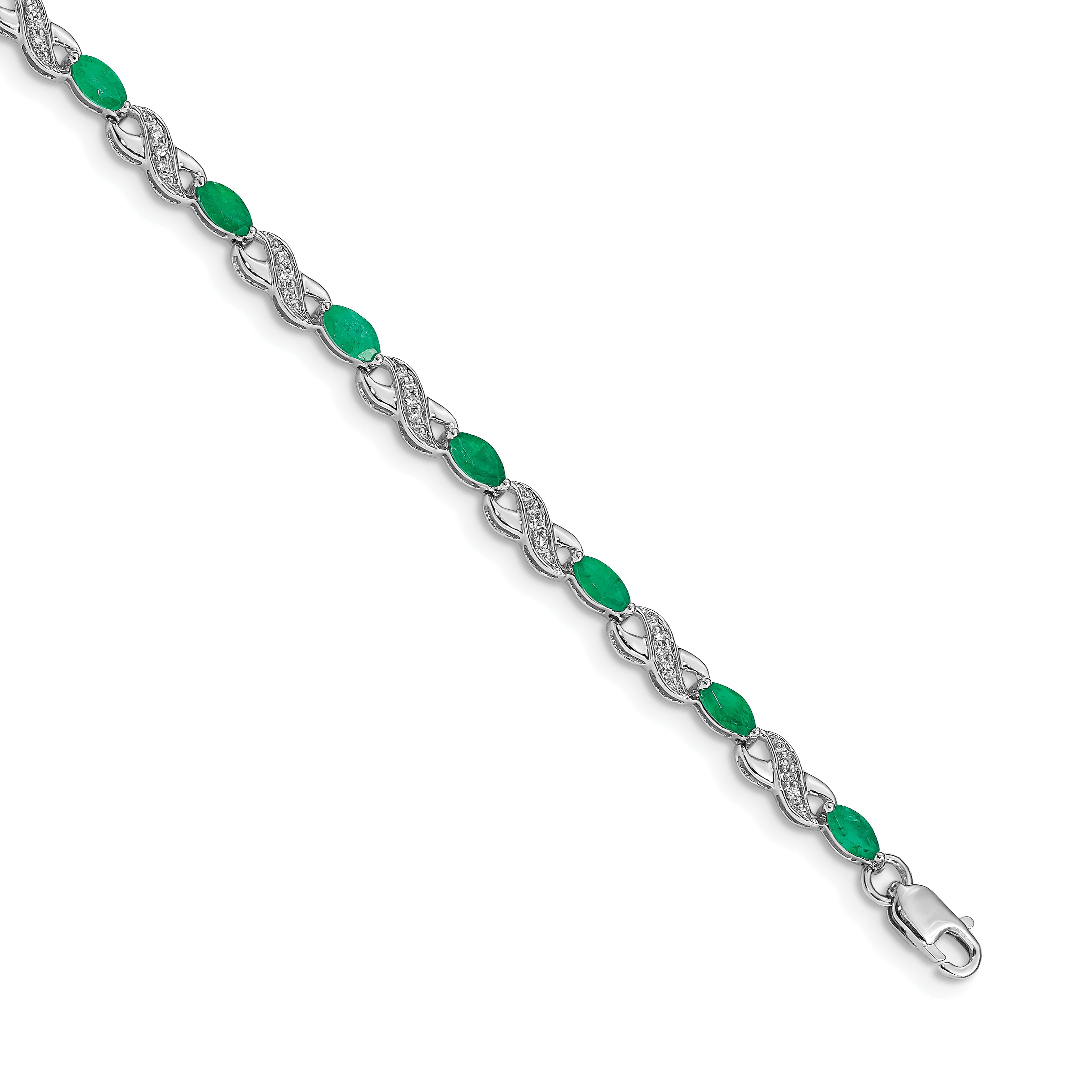 14k White Gold Diamond and Emerald Infinity Bracelet Main image