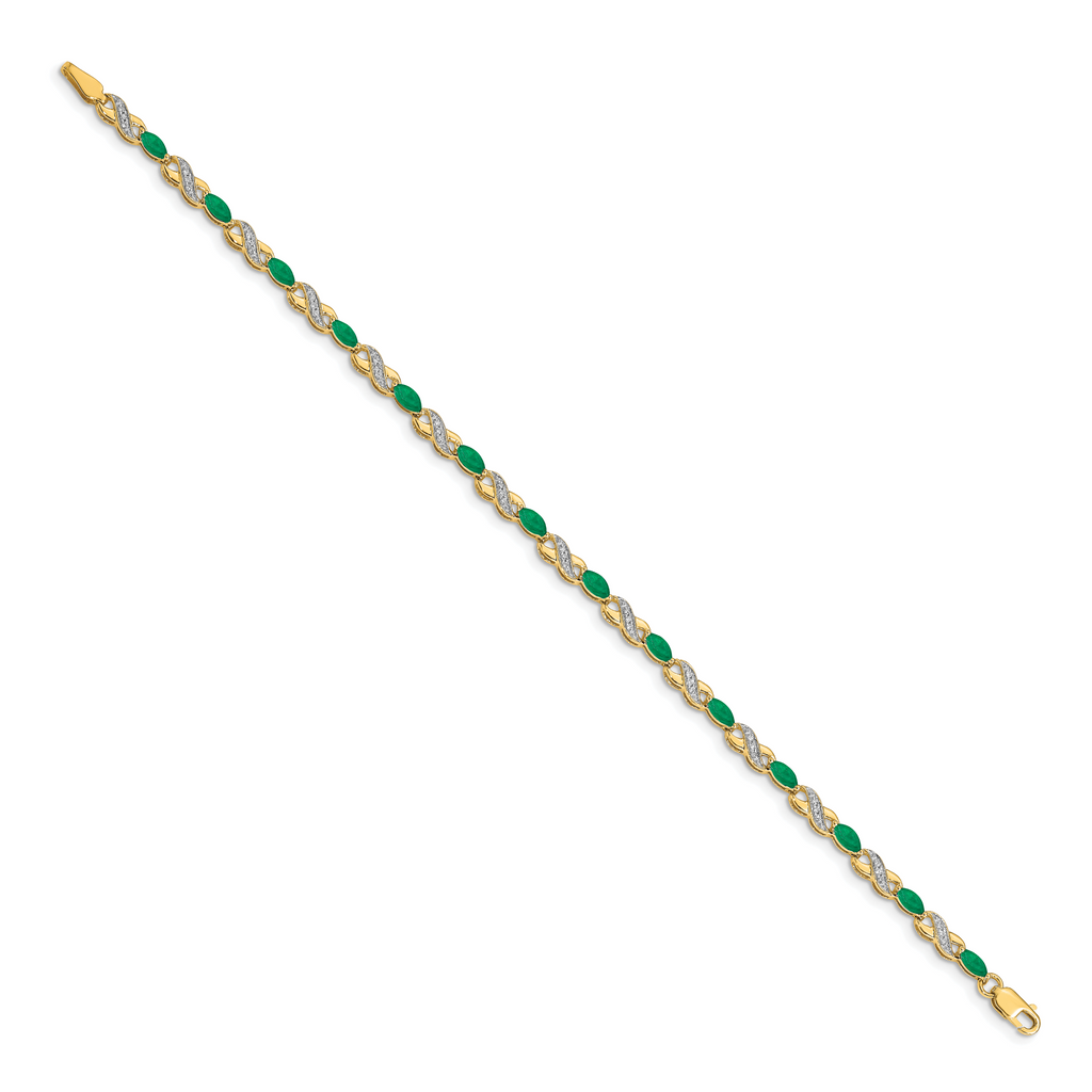 14k Diamond and Emerald Infinity Bracelet