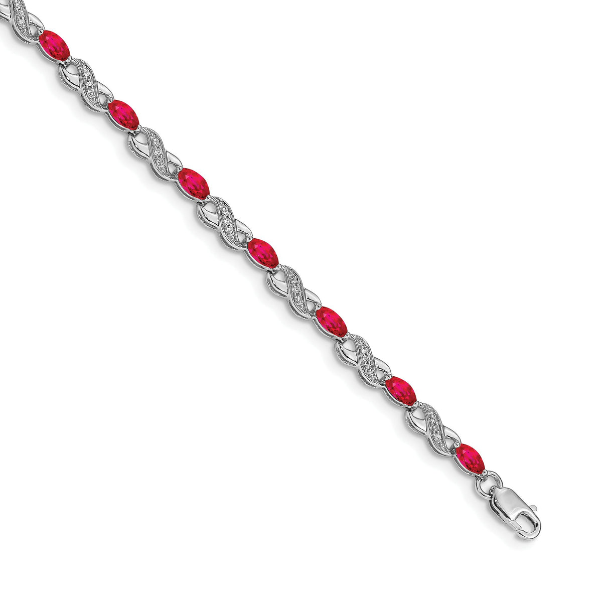 Diamond & Ruby Infinity Bracelet in 14K White Gold, 3mm (0.15 ct. tw.), 7 Inch - Sophia Jewelers Main image