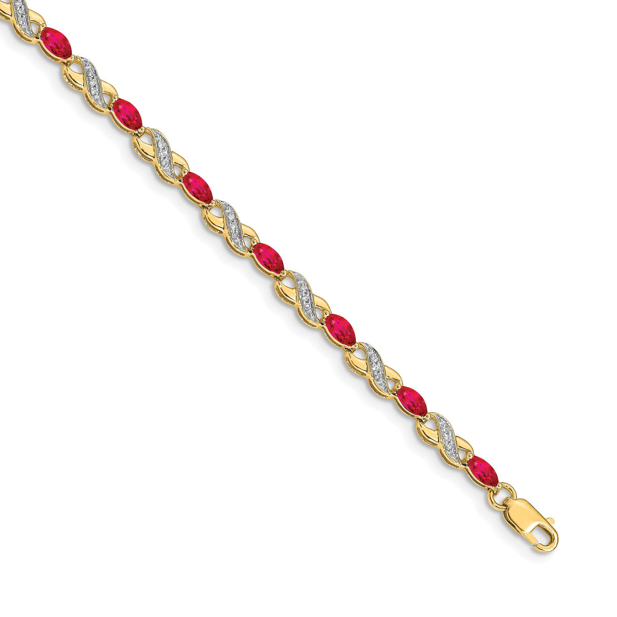 Diamond & Ruby Infinity Bracelet in 14K Yellow Gold, 3mm (0.15 ct. tw.), 7 Inch - Sophia Jewelers Main image