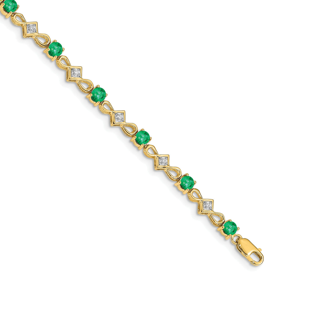 Round Diamond & Emerald Bracelet in 14K Yellow Gold, 4mm (0.11 ct. tw.), 7 Inch - Sophia Jewelers Main image