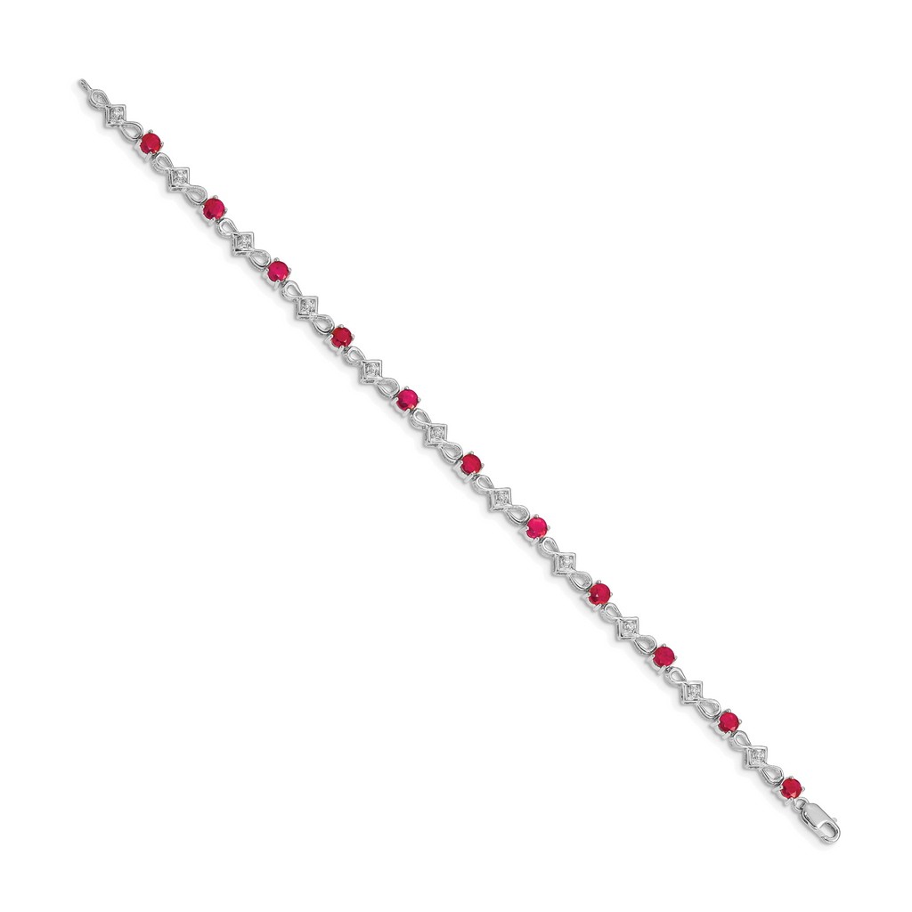 14k White Gold Diamond and Ruby Bracelet
