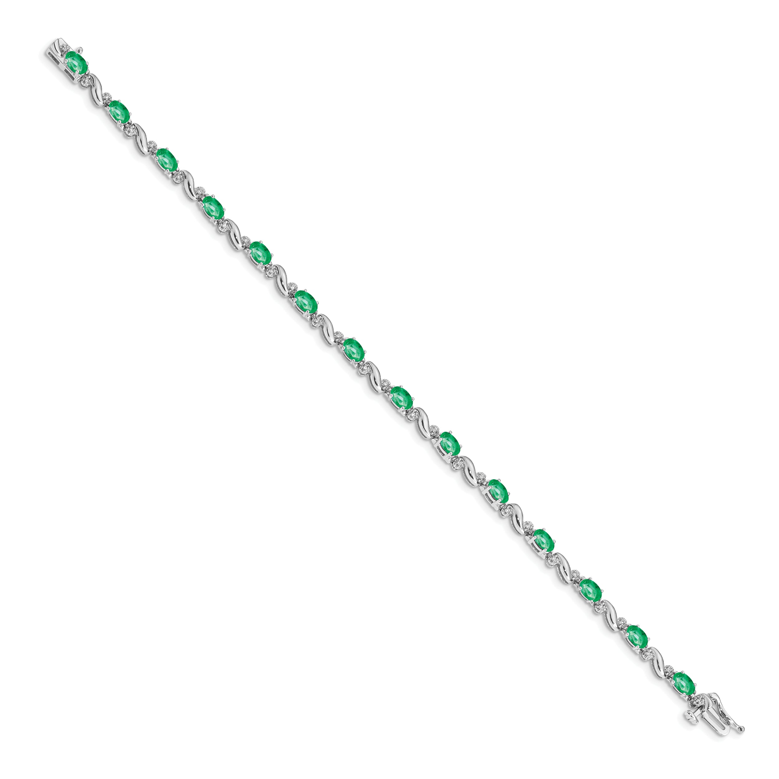 14k White Gold Diamond and Emerald Bracelet