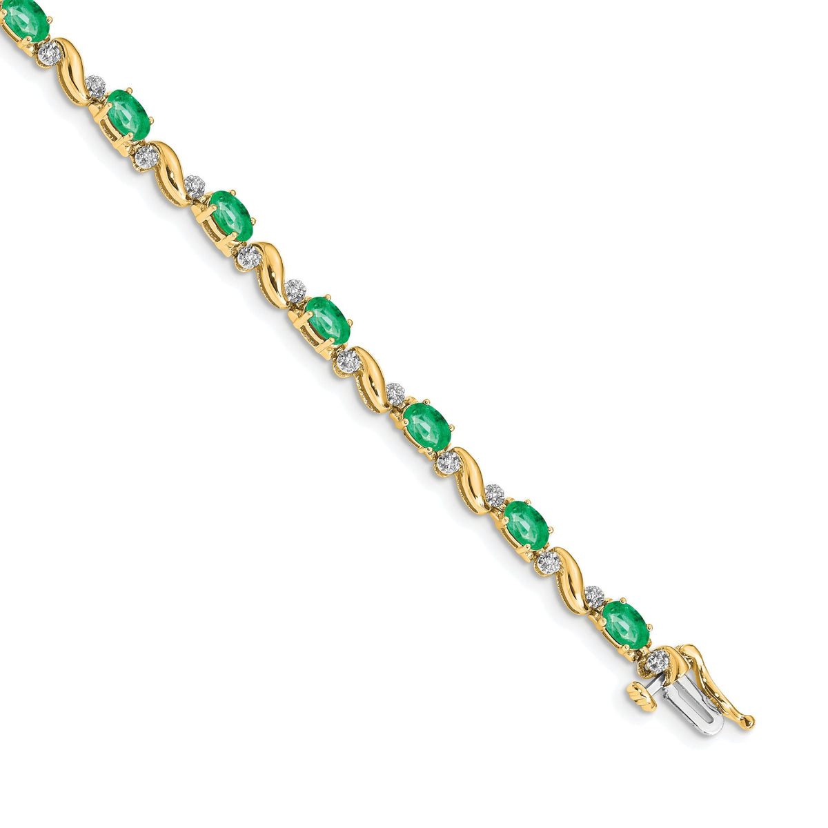 Oval Diamond & Emerald Bracelet in 14K Yellow Gold, 4mm (0.11 ct. tw.), 7 Inch - Sophia Jewelers Main image
