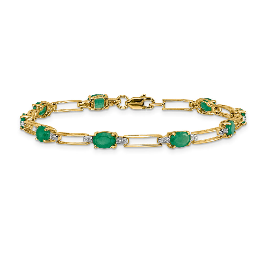 14k Diamond and Oval Emerald Bracelet