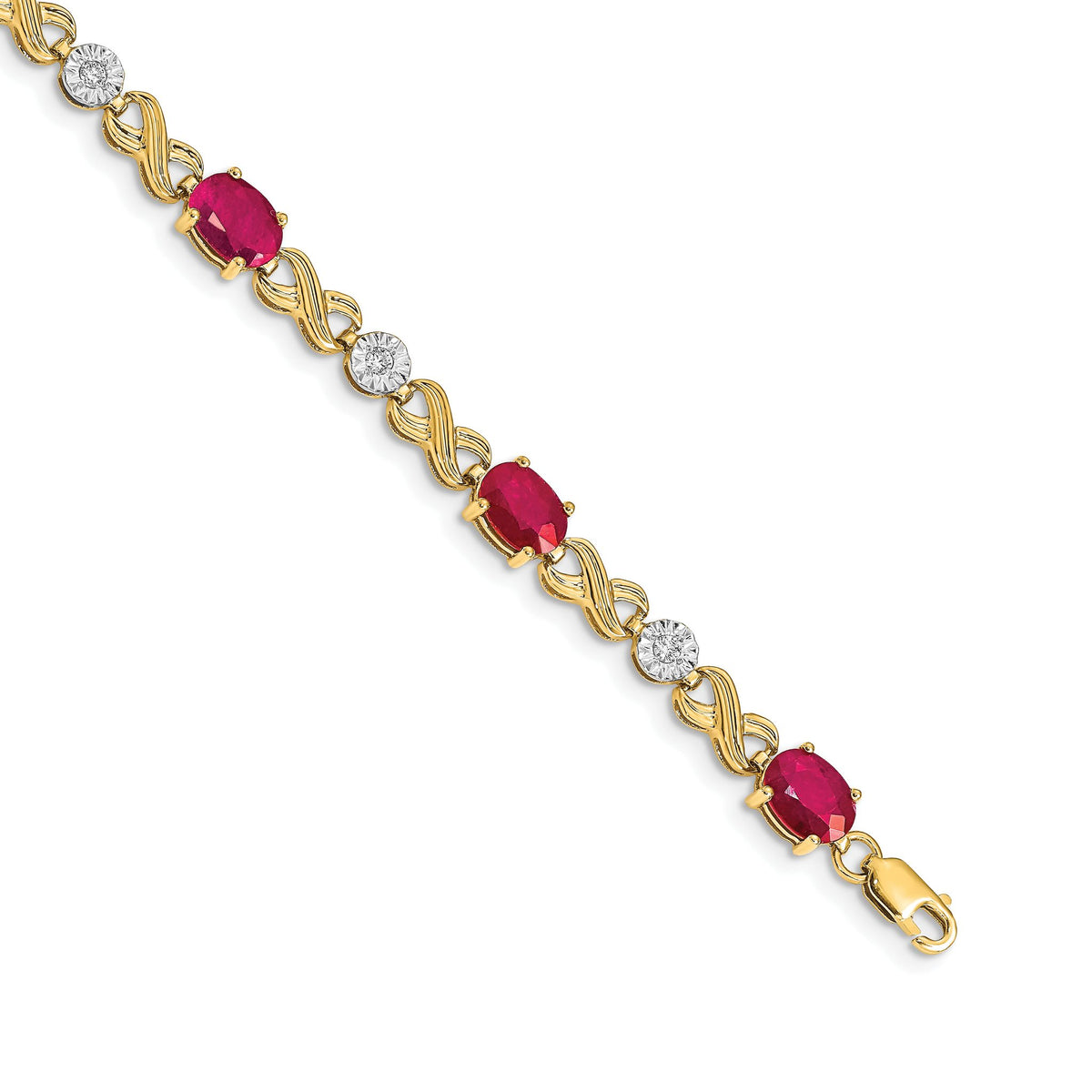 Diamond & Ruby Infinity Bracelet in 14K Yellow Gold (0.21 ct. tw.), 7.2 Inch - Sophia Jewelers Main image