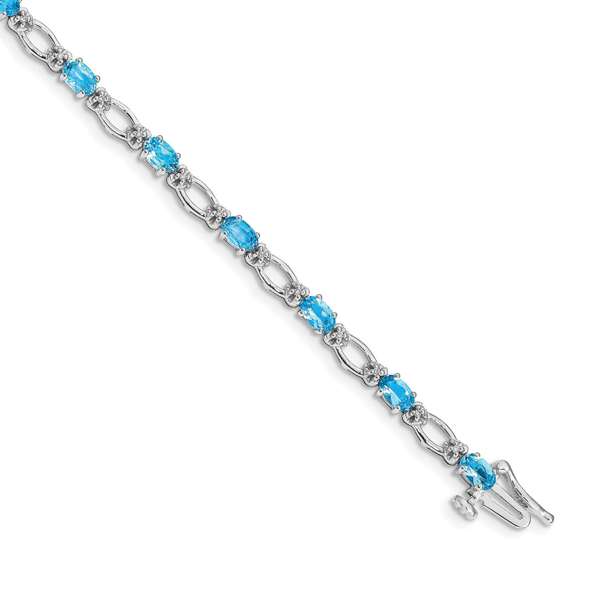 Diamond & Blue Topaz Bracelet in 14K White Gold, 3.5mm (0.1 ct. tw.), 7 Inch - Sophia Jewelers Main image