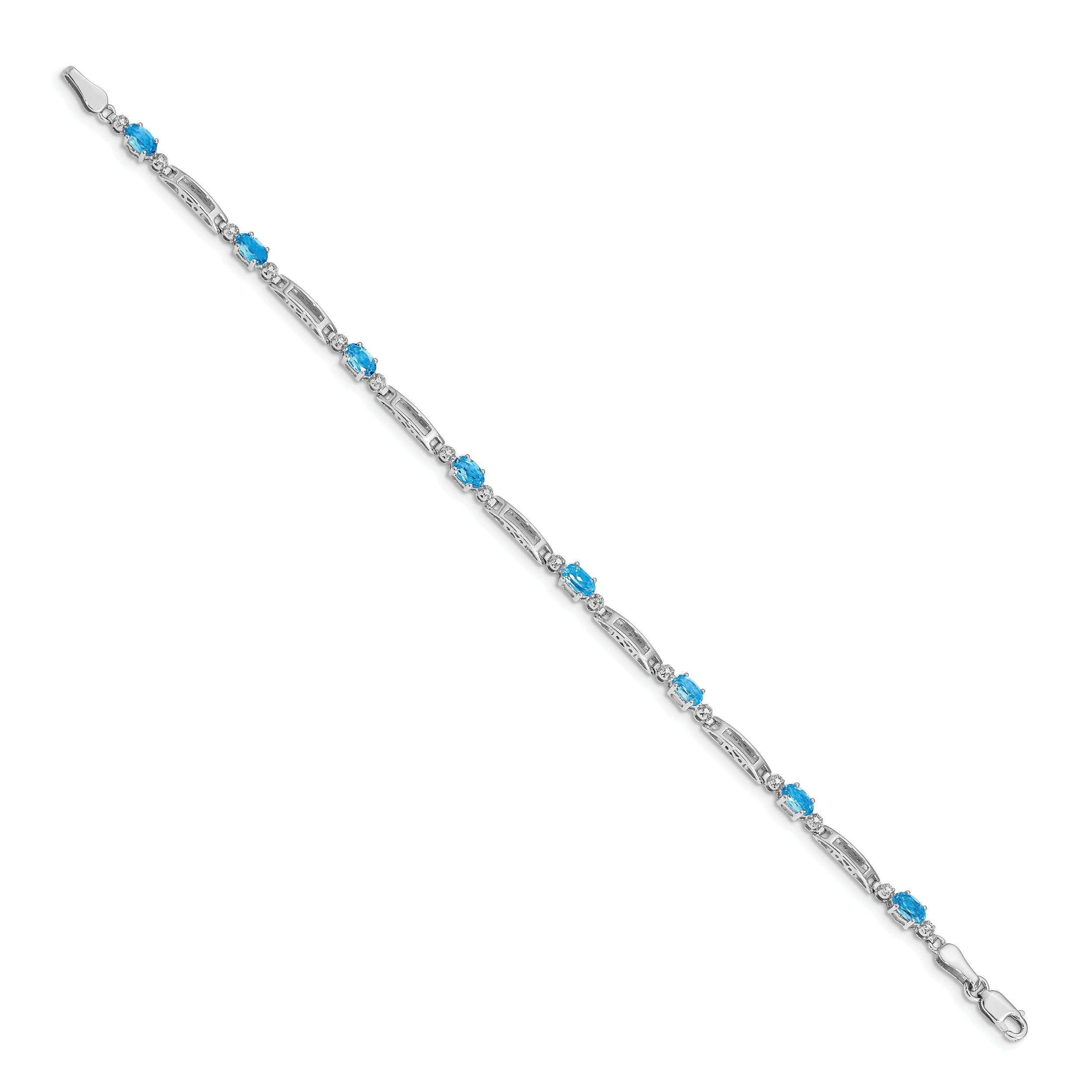 14k White Gold Diamond and Blue Topaz Bracelet