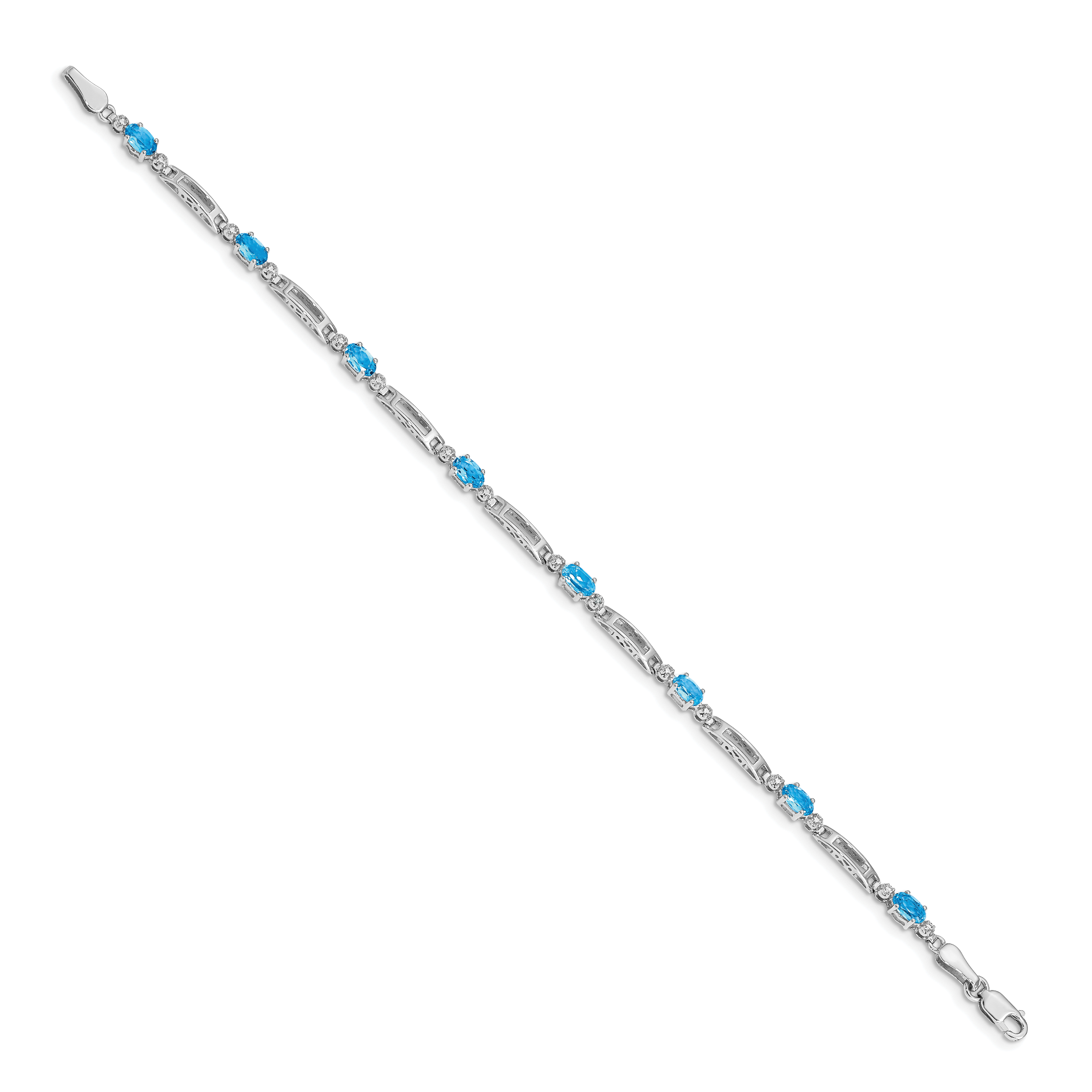 14k White Gold Diamond and Blue Topaz Bracelet