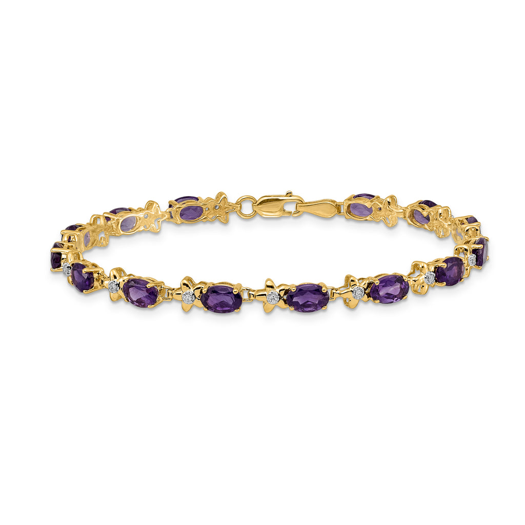 14k Floral Diamond and Amethyst Bracelet