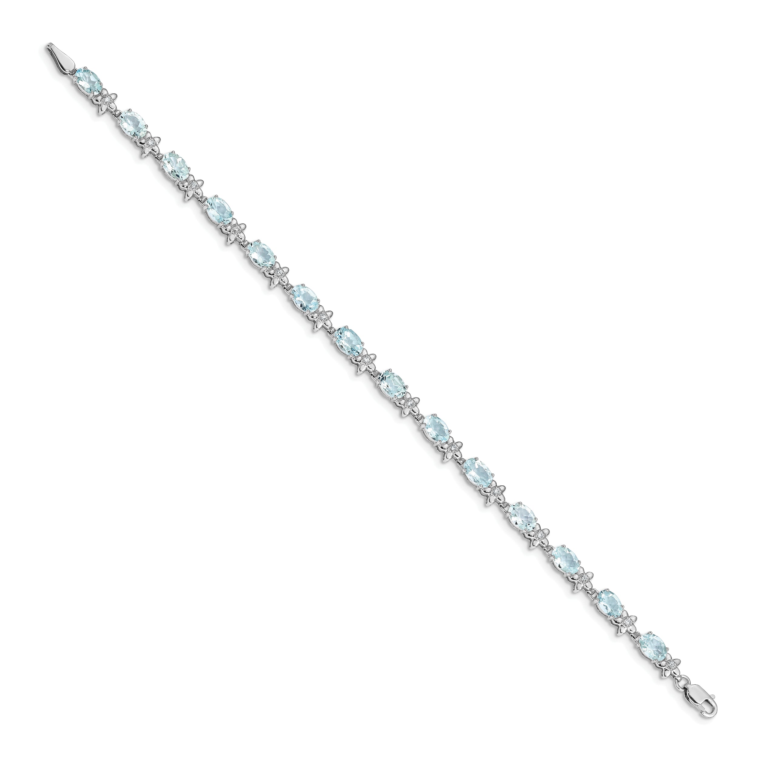 14k White Gold Floral Diamond and Aquamarine Bracelet