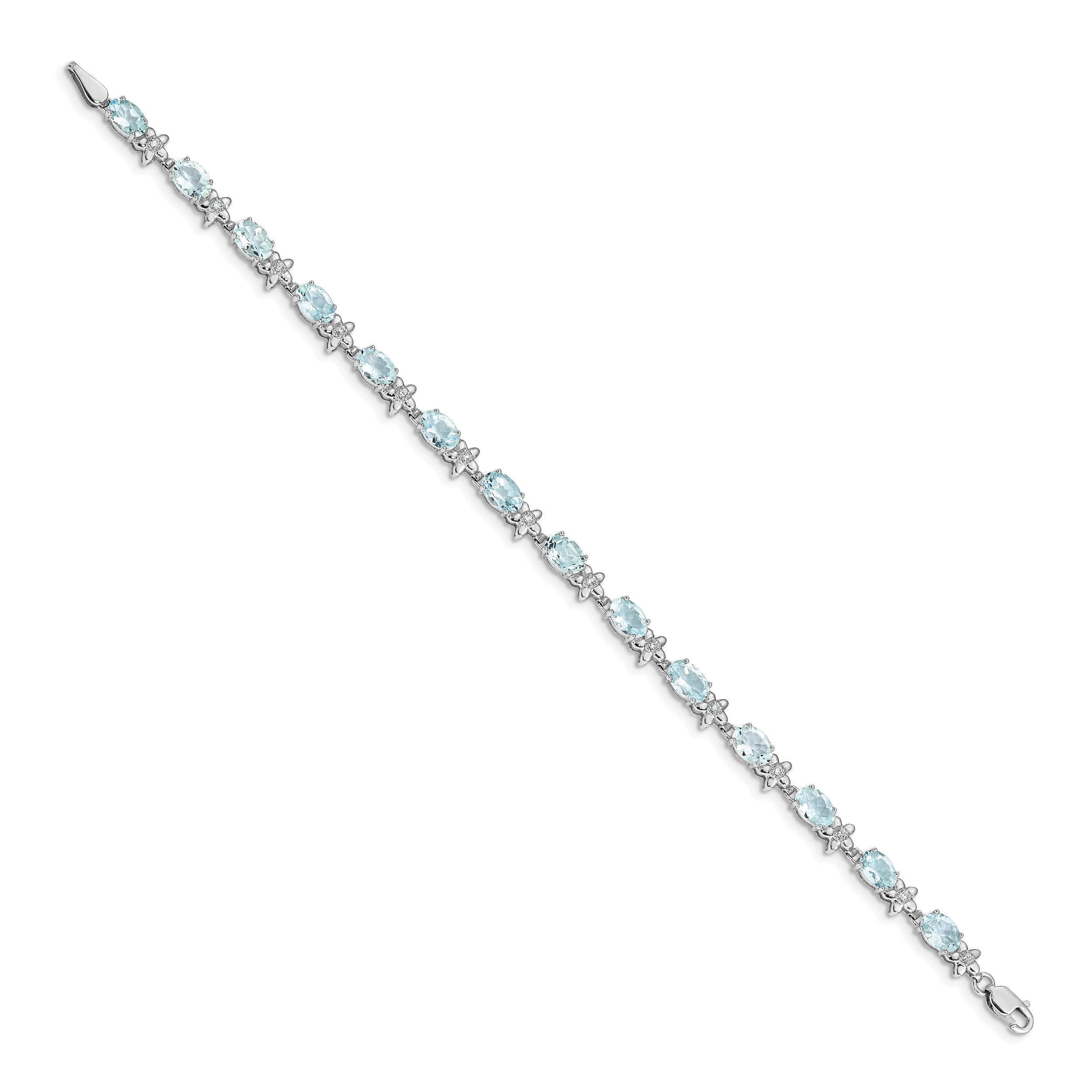14k White Gold Floral Diamond and Aquamarine Bracelet Secondary image