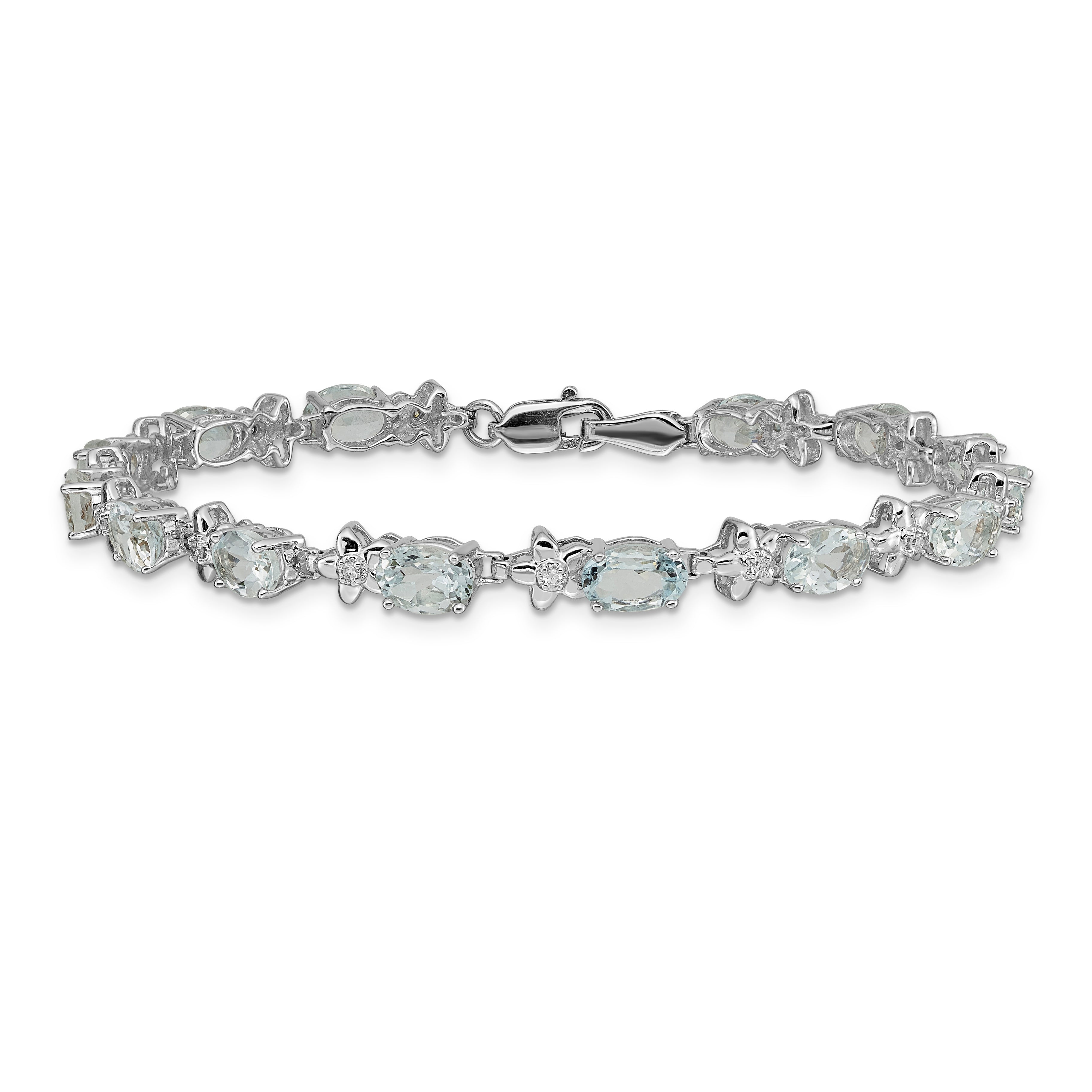 14k White Gold Floral Diamond and Aquamarine Bracelet