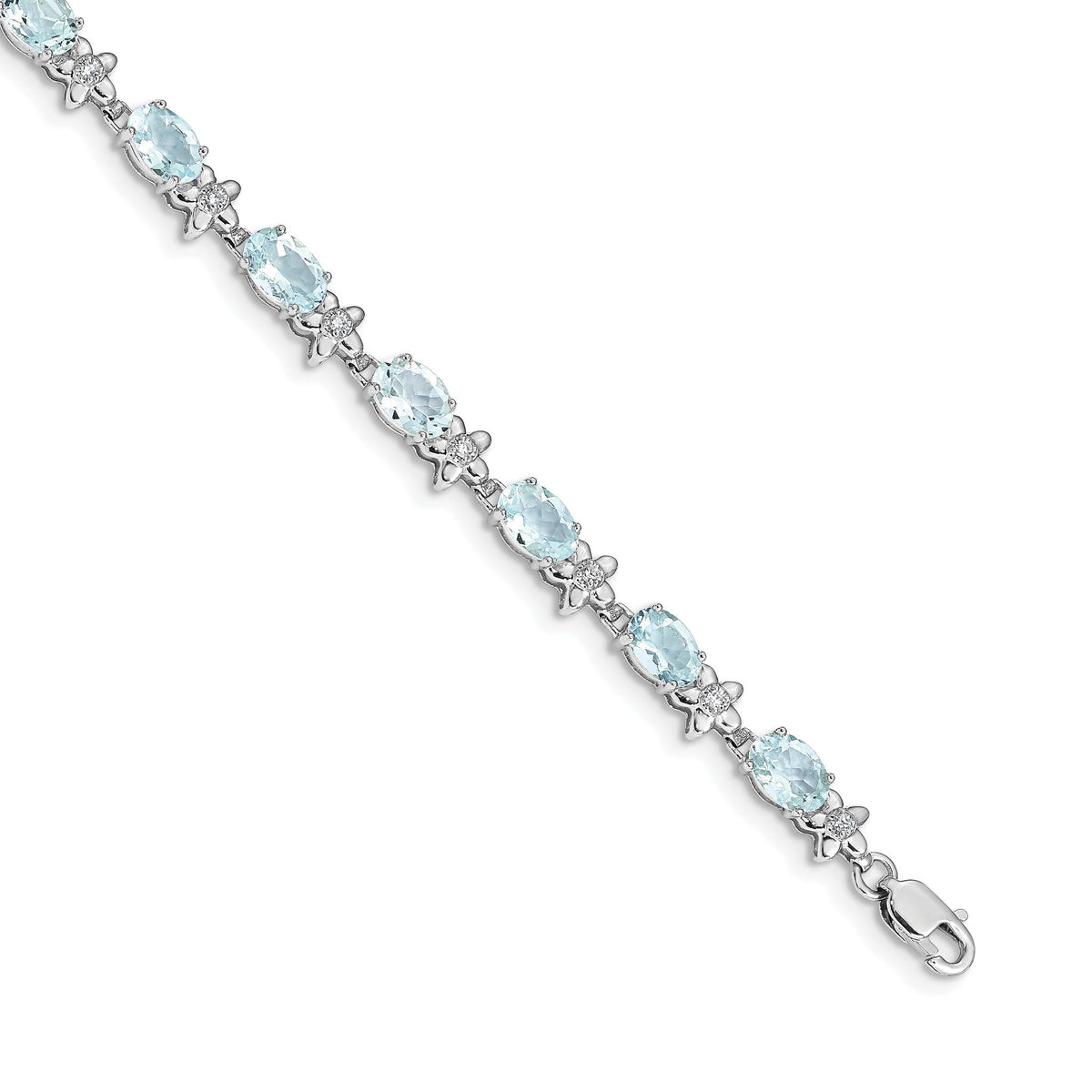 Floral Diamond & Aquamarine Bracelet in 14K White Gold (0.11 ct. tw.), 7 Inch - Sophia Jewelers Main image