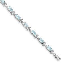 14k White Gold Floral Diamond and Aquamarine Bracelet