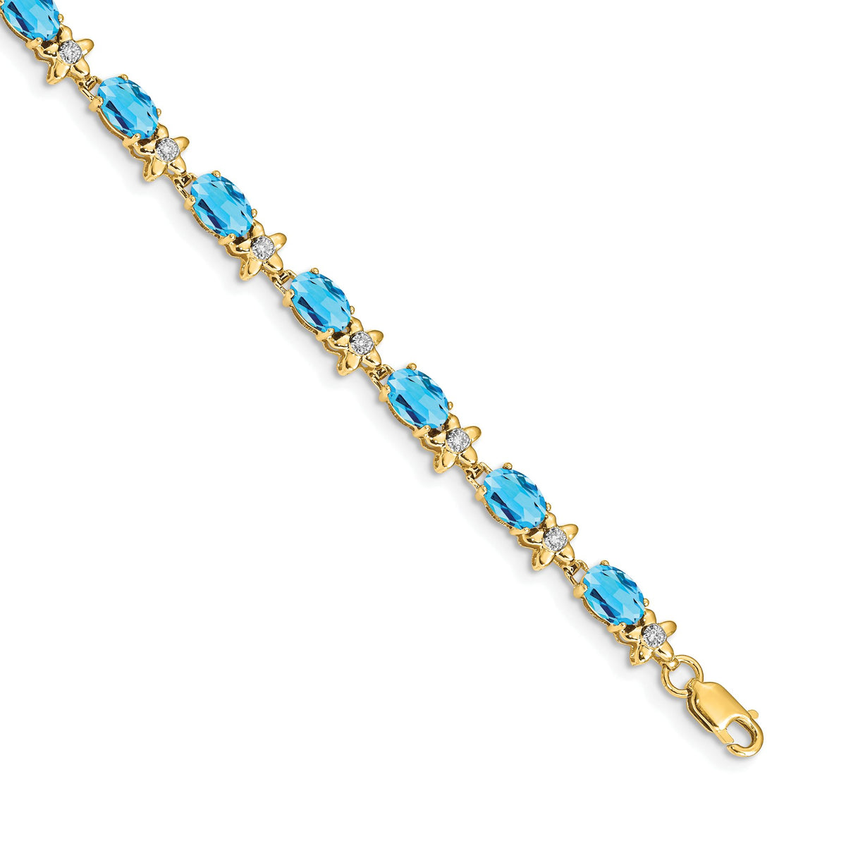 Floral Diamond & Blue Topaz Bracelet in 14K Yellow Gold (0.11 ct. tw.), 7 Inch - Sophia Jewelers Main image