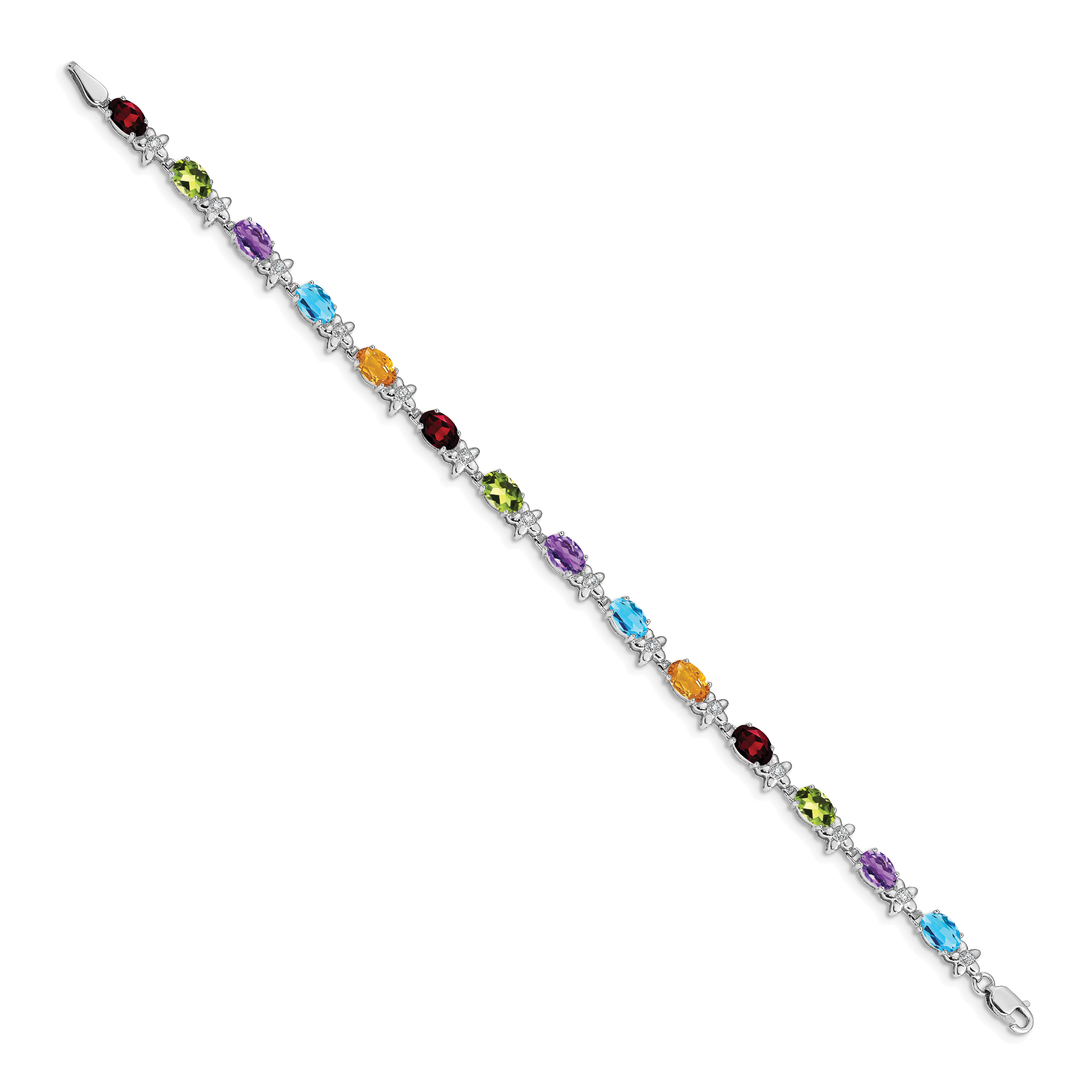 14k White Gold Rainbow Floral Gemstone and Diamond Bracelet Secondary image