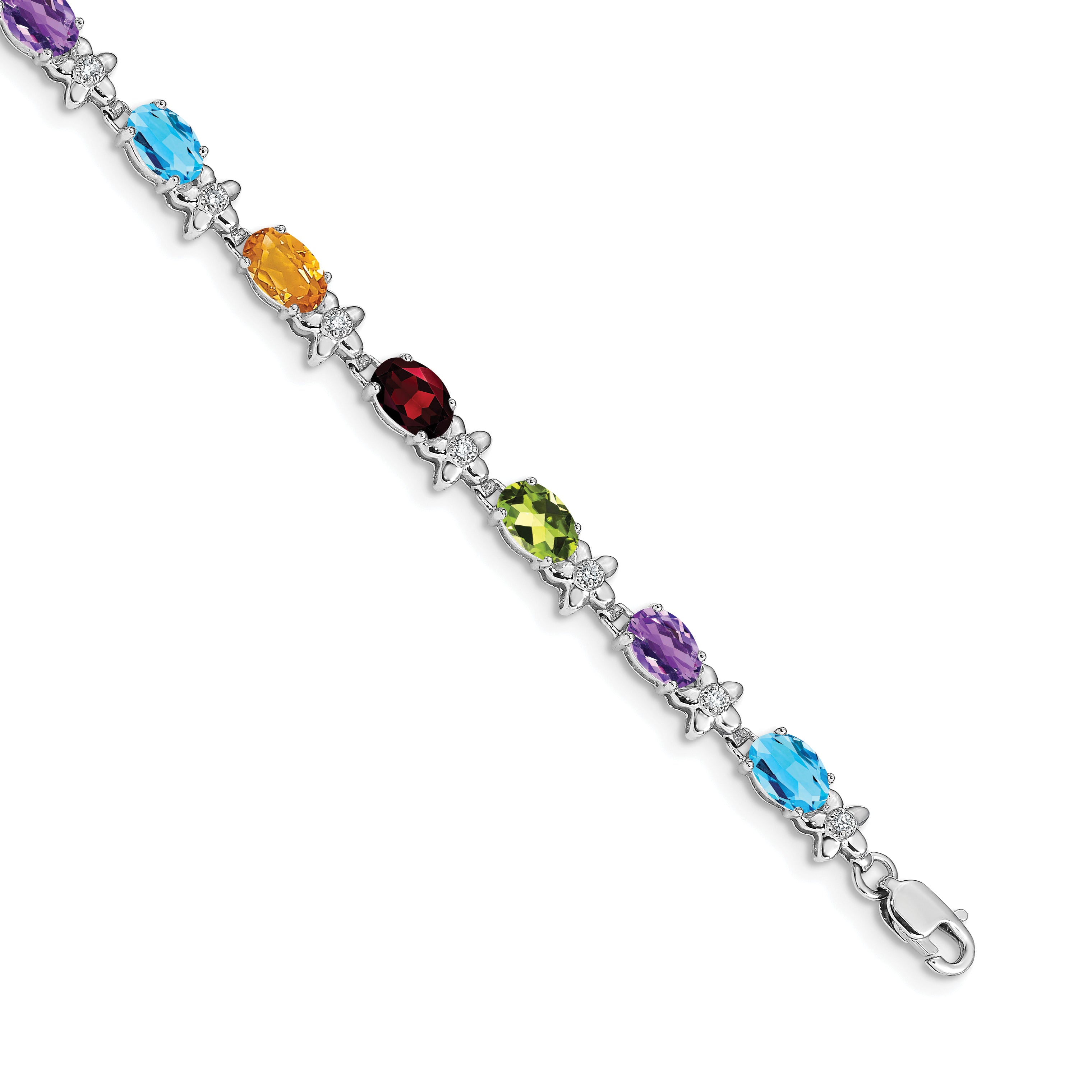 14k White Gold Rainbow Floral Gemstone and Diamond Bracelet Main image