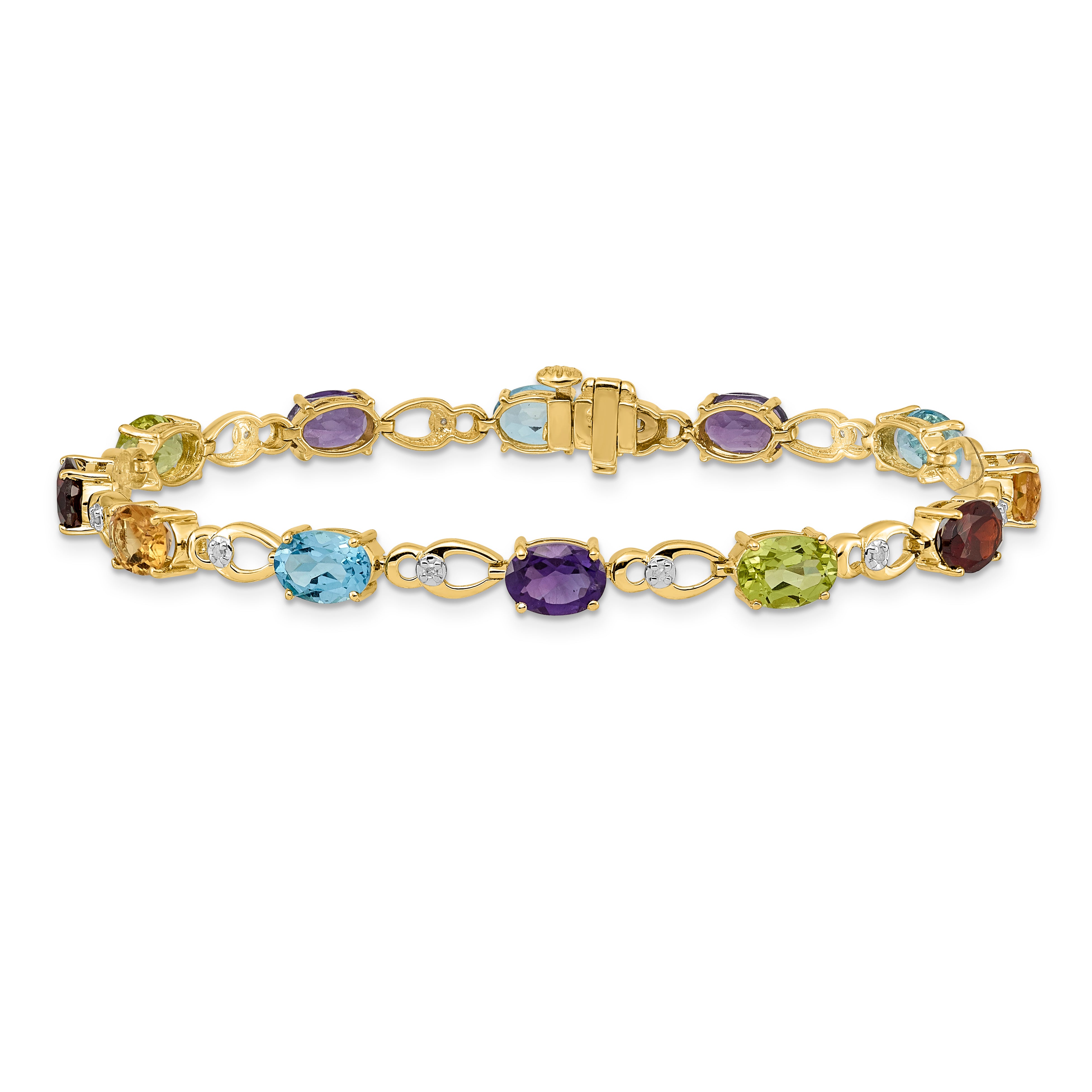 14k Rainbow Gemstone and Diamond Bracelet