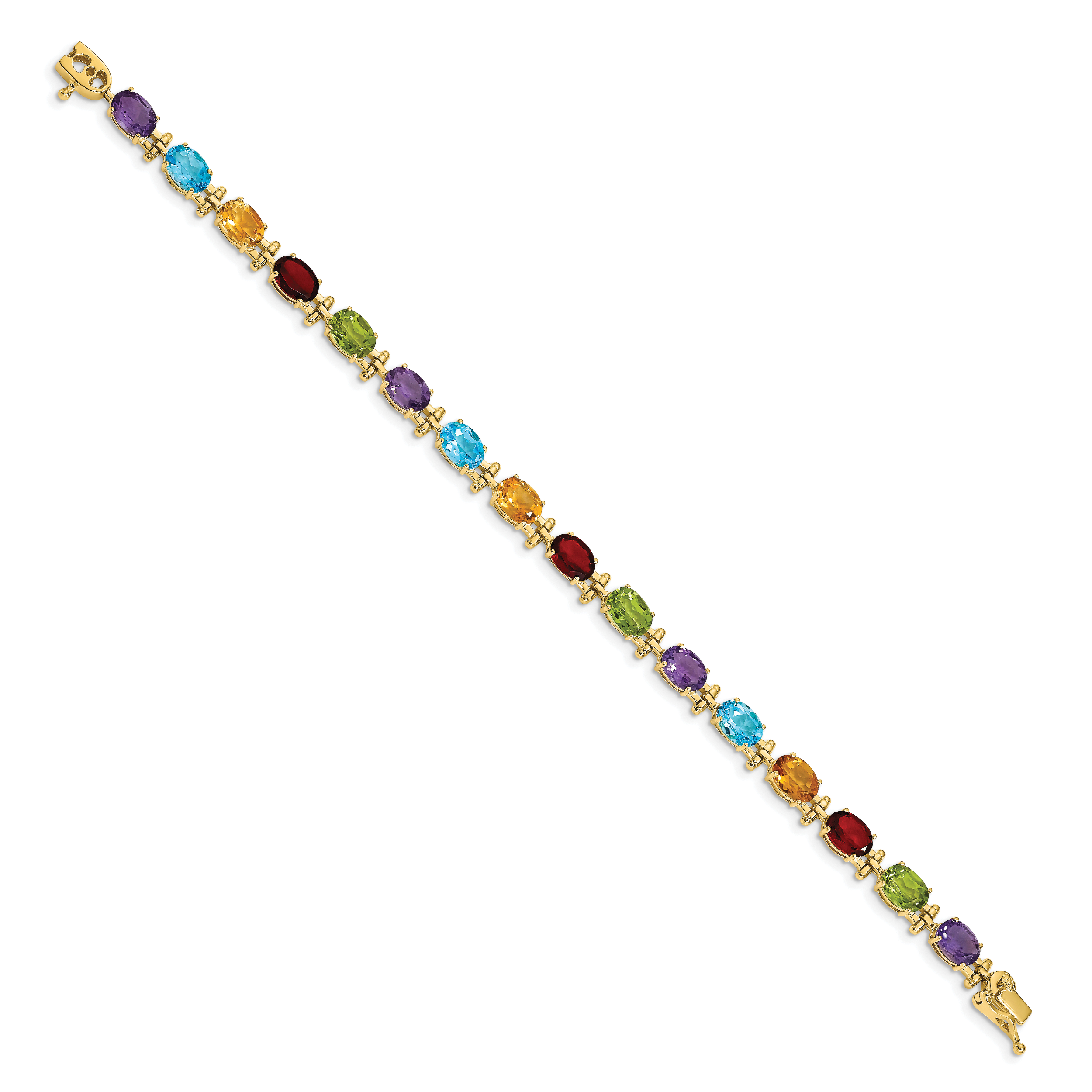 14k Alternating Rainbow Gemstone Amethyst Peridot Garnet Citrine Blue Topaz 7 inch Bracelet Secondary image