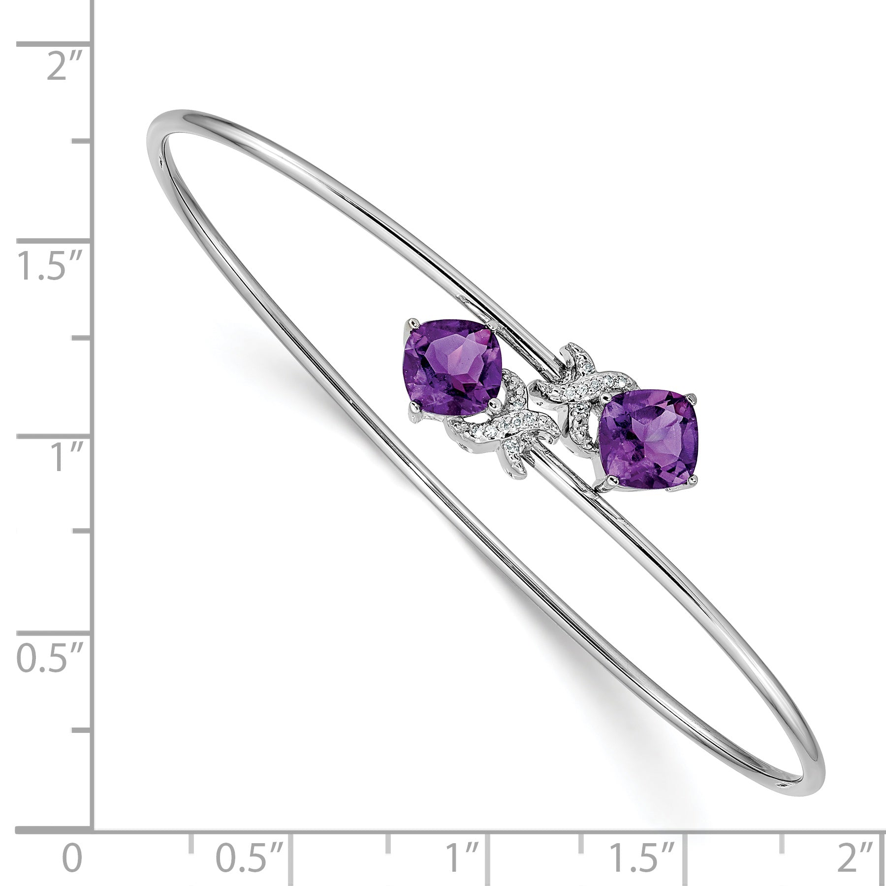 14k White Gold .03ct Diamond and Amethyst Flexible Bangle Secondary image