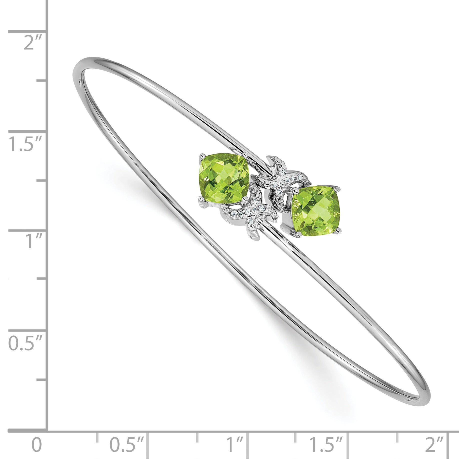 14k White Gold .03ct Diamond and Peridot Flexible Bangle Secondary image