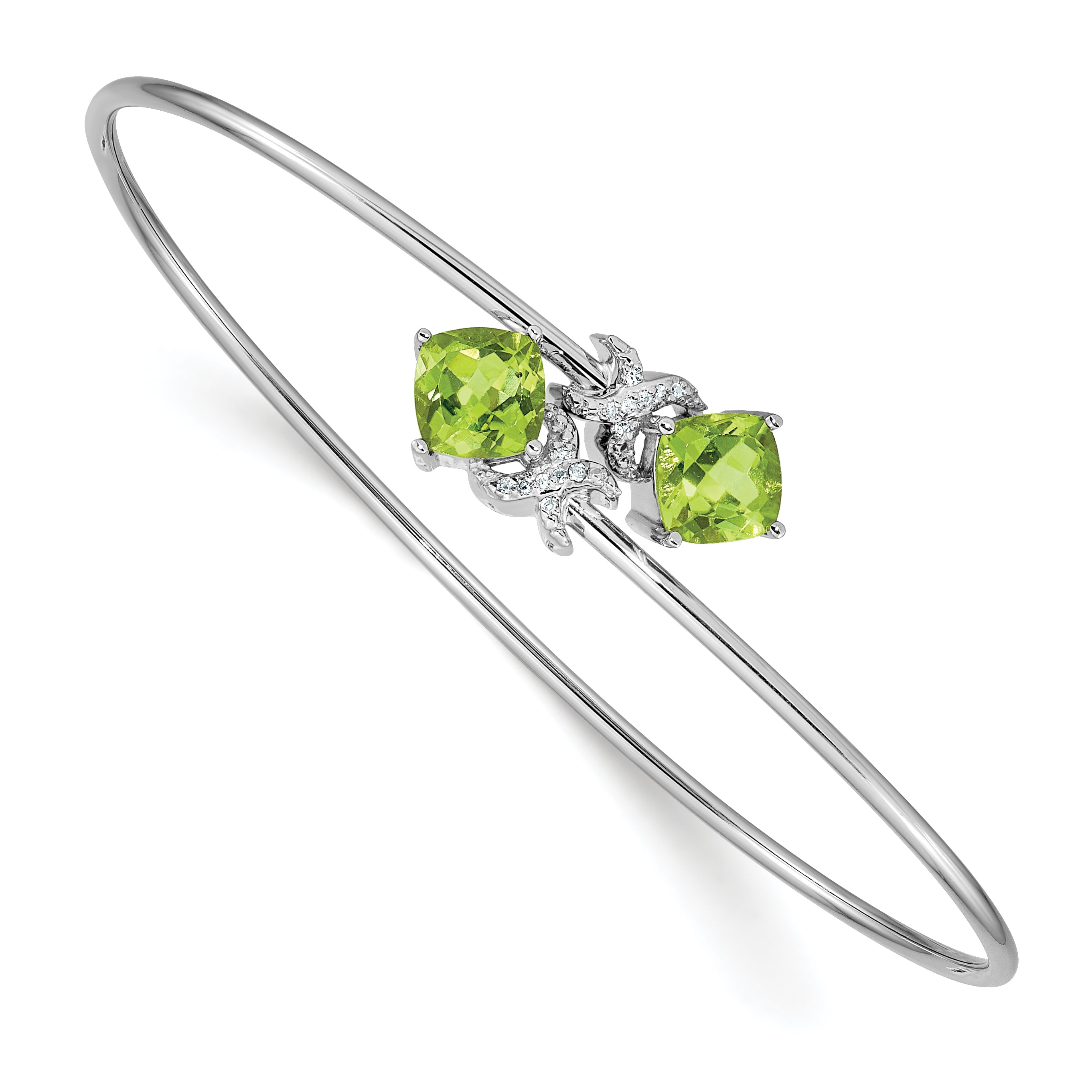 14k White Gold .03ct Diamond and Peridot Flexible Bangle Main image