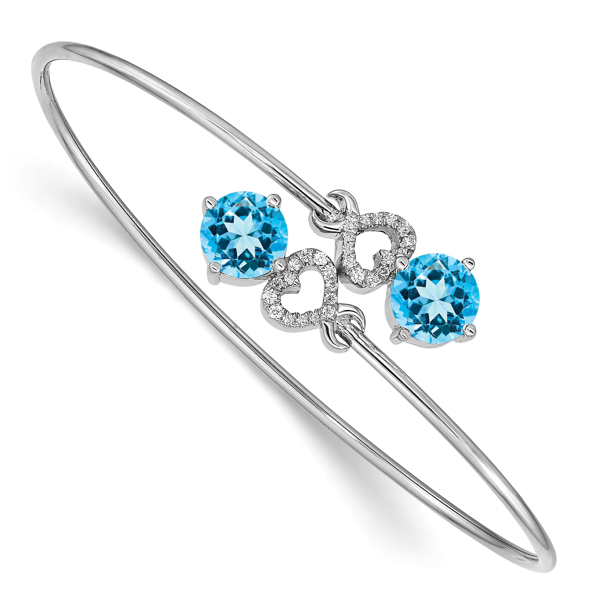 14k White Gold Blue Topaz and Diamond Flexible Bangle Main image