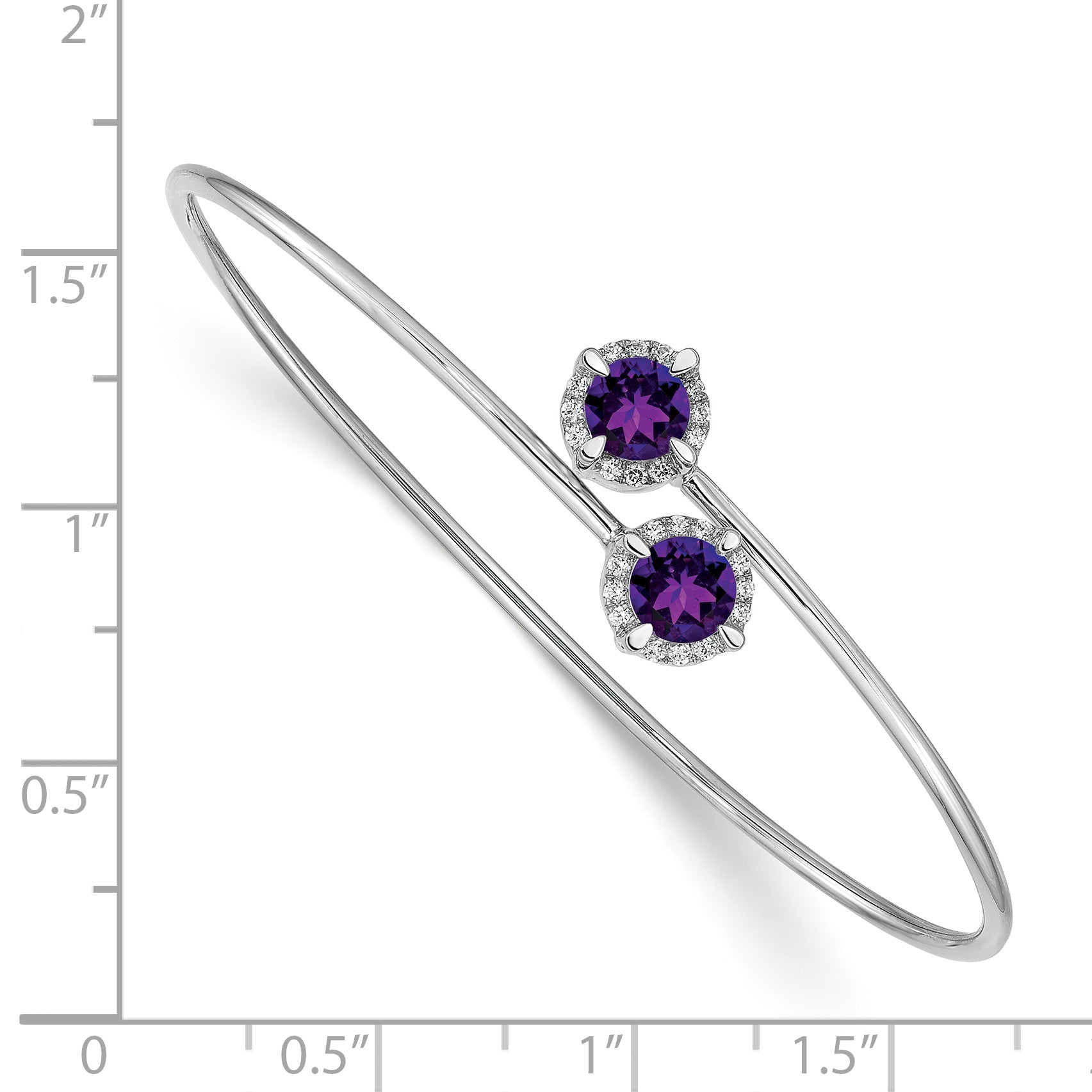 14k White Gold Amethyst and Diamond Flexible Bangle Secondary image